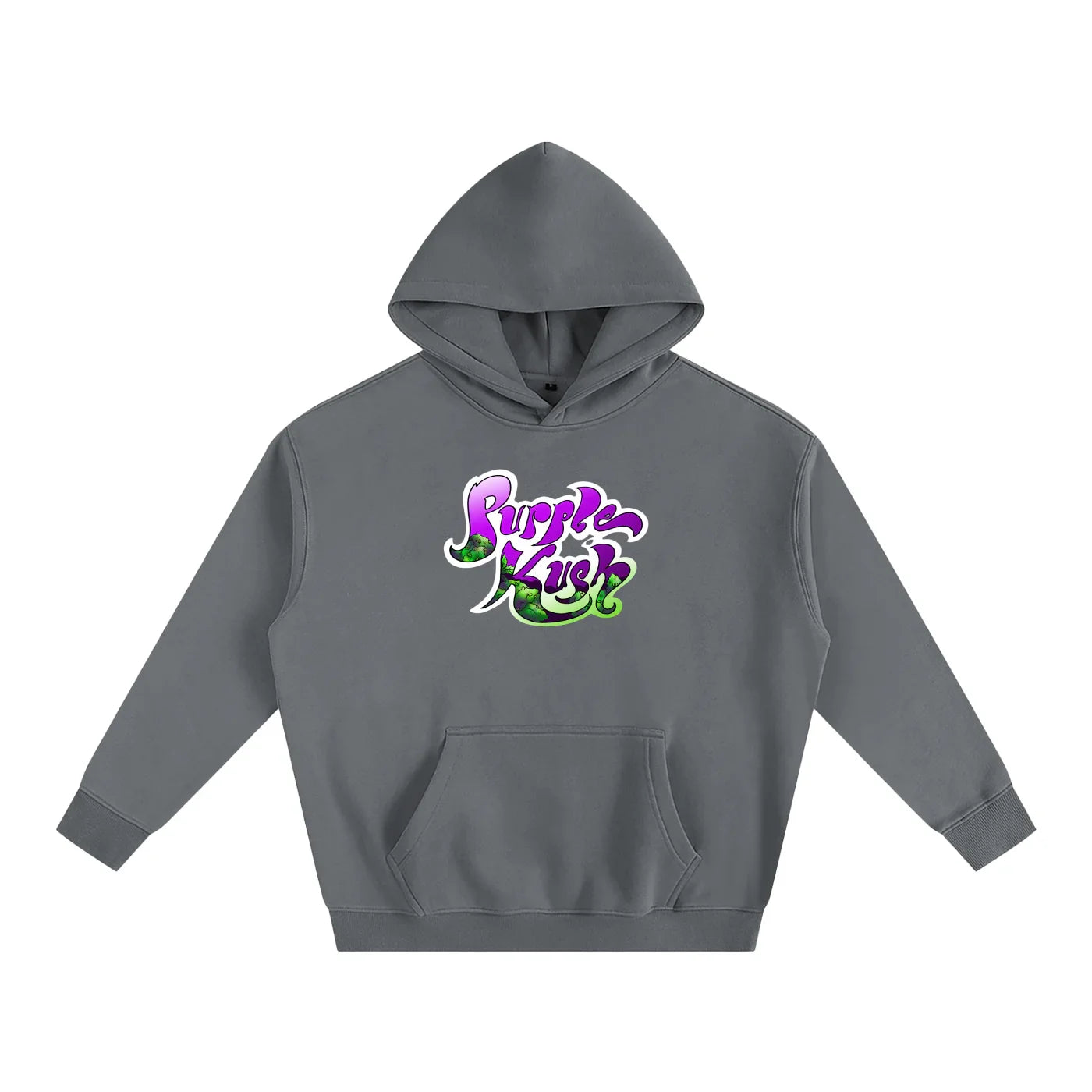 Gray hoodie with vibrant Purple Kush graphic, blending streetwear style and Humboldt County vibes