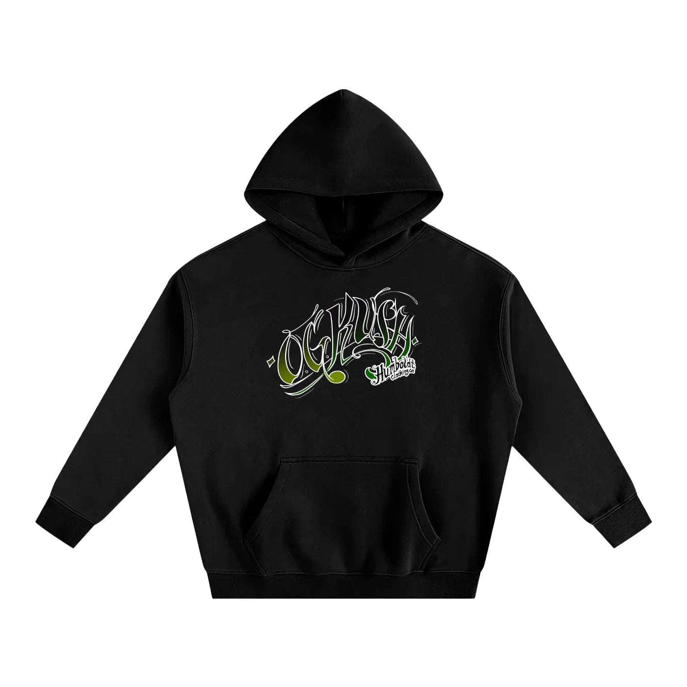 Black hoodie with green and white 'OG Humboldt' graphic, streetwear style for Northern California vibes