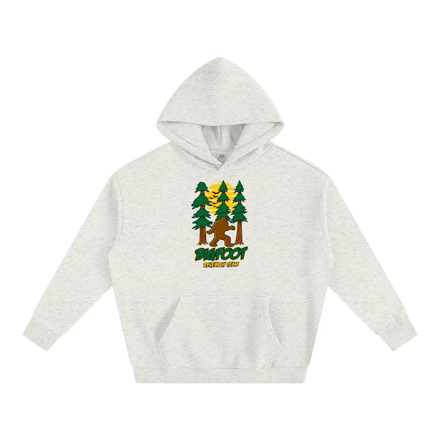 Bigfoot Research Team hoodie with forest graphic, outdoor adventure apparel