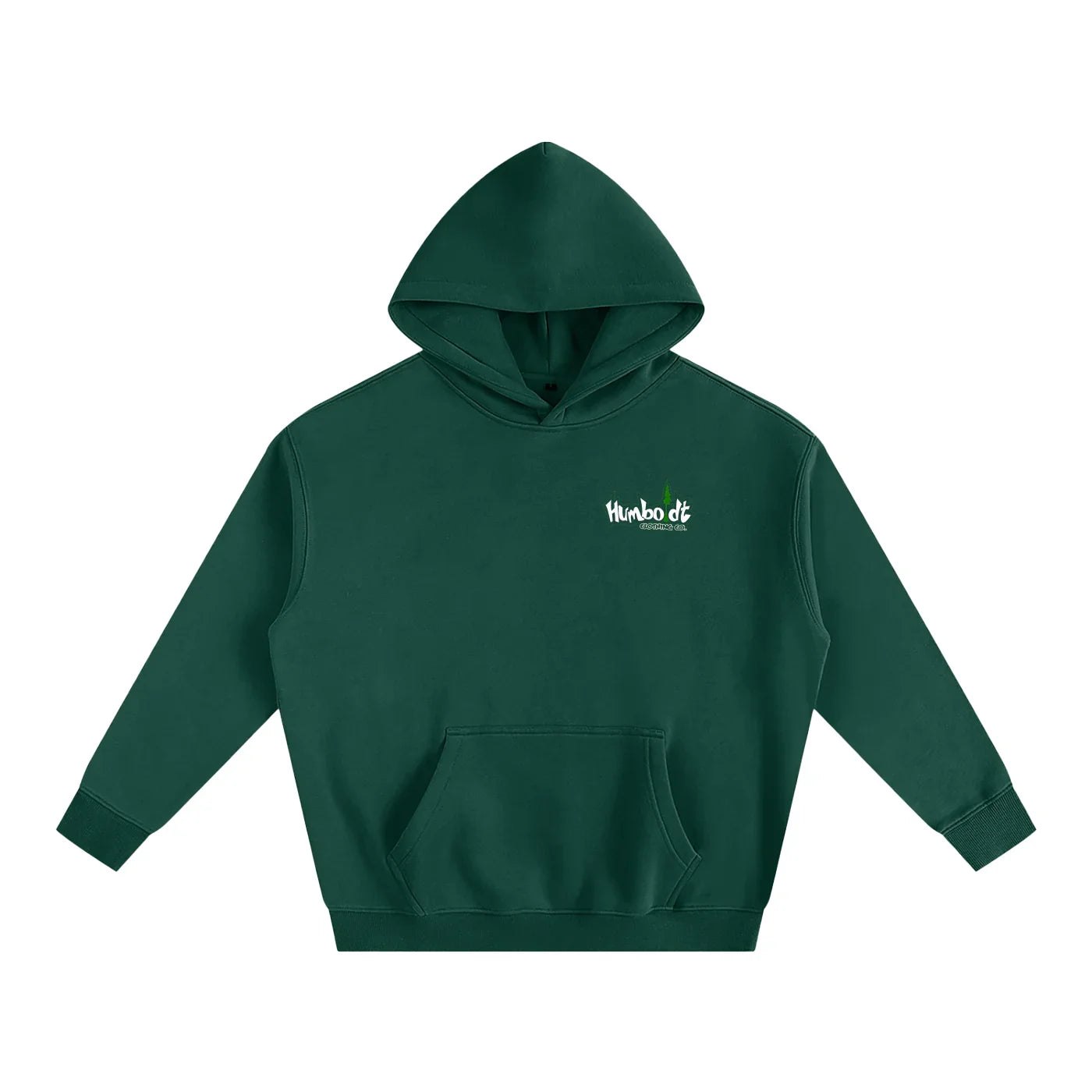 Forest green hoodie with Humboldt Clothing Co. logo, blending outdoor and streetwear style