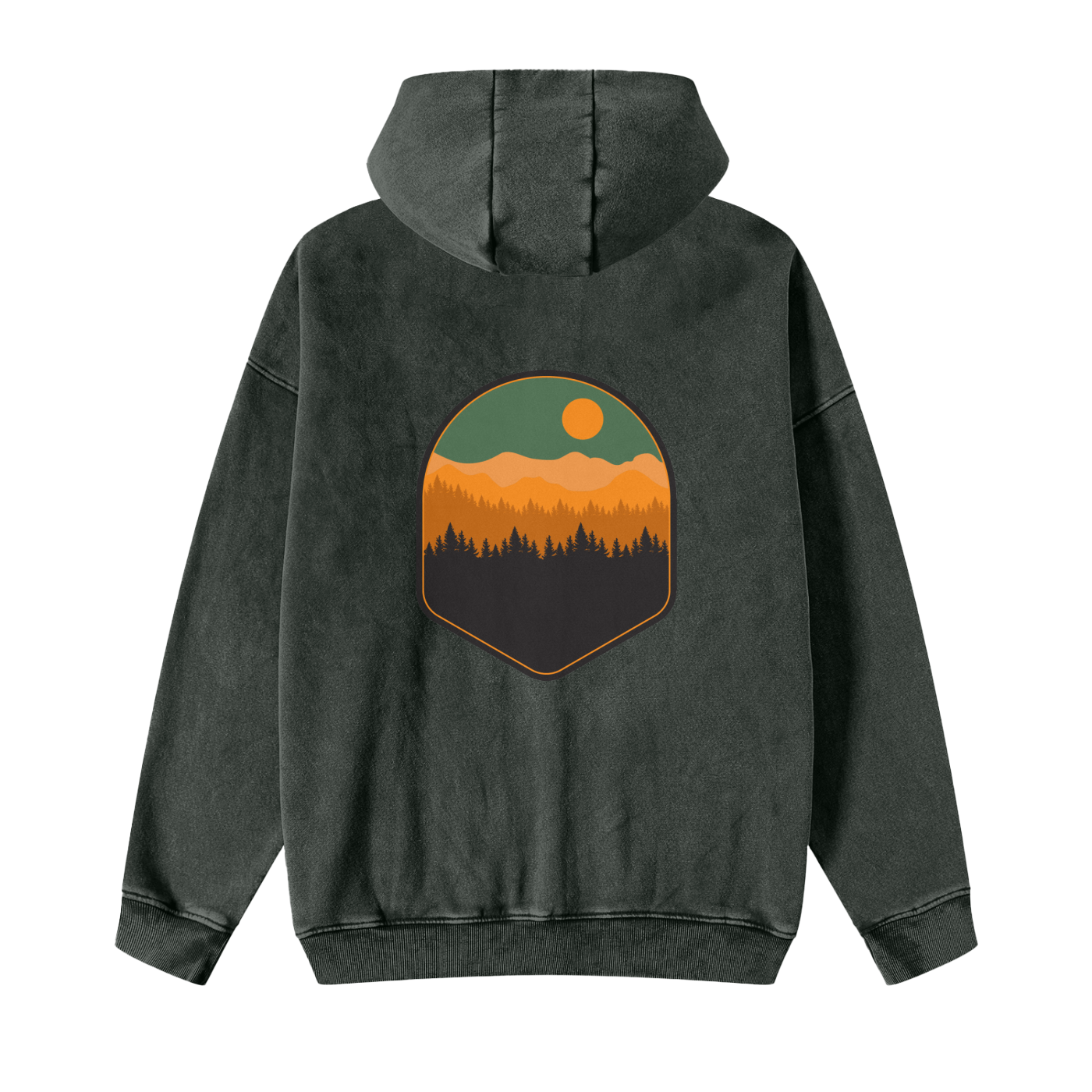 Mountain Scene Snow Washed Zipper Fleece Hoodie