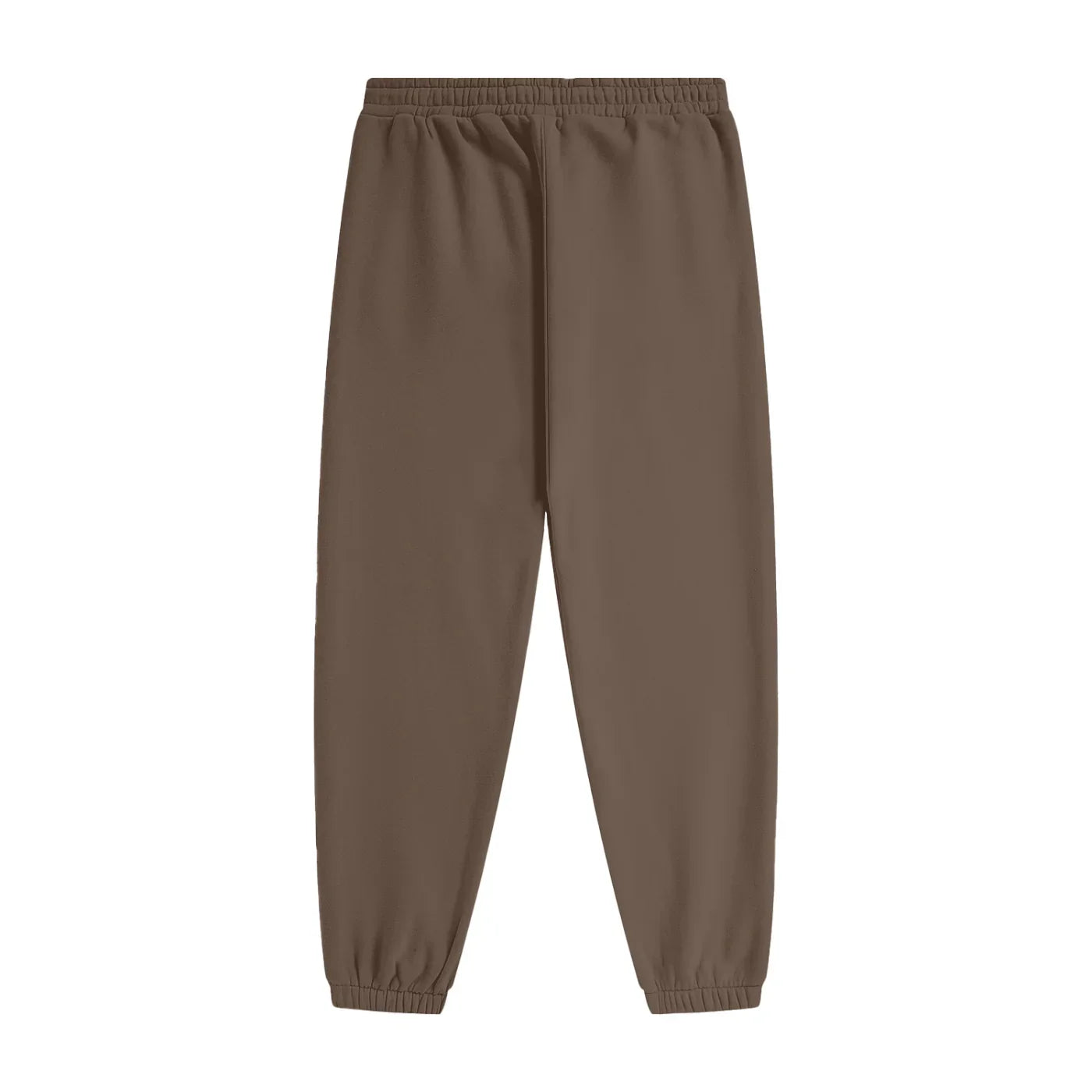 Brown jogger pants with elastic waist and cuffs, casual streetwear style