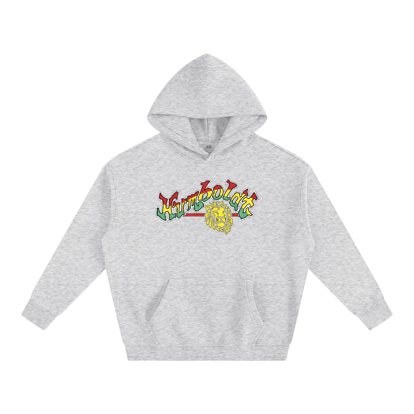 Gray hoodie with colorful Humboldt lion graphic, blending outdoor and streetwear style