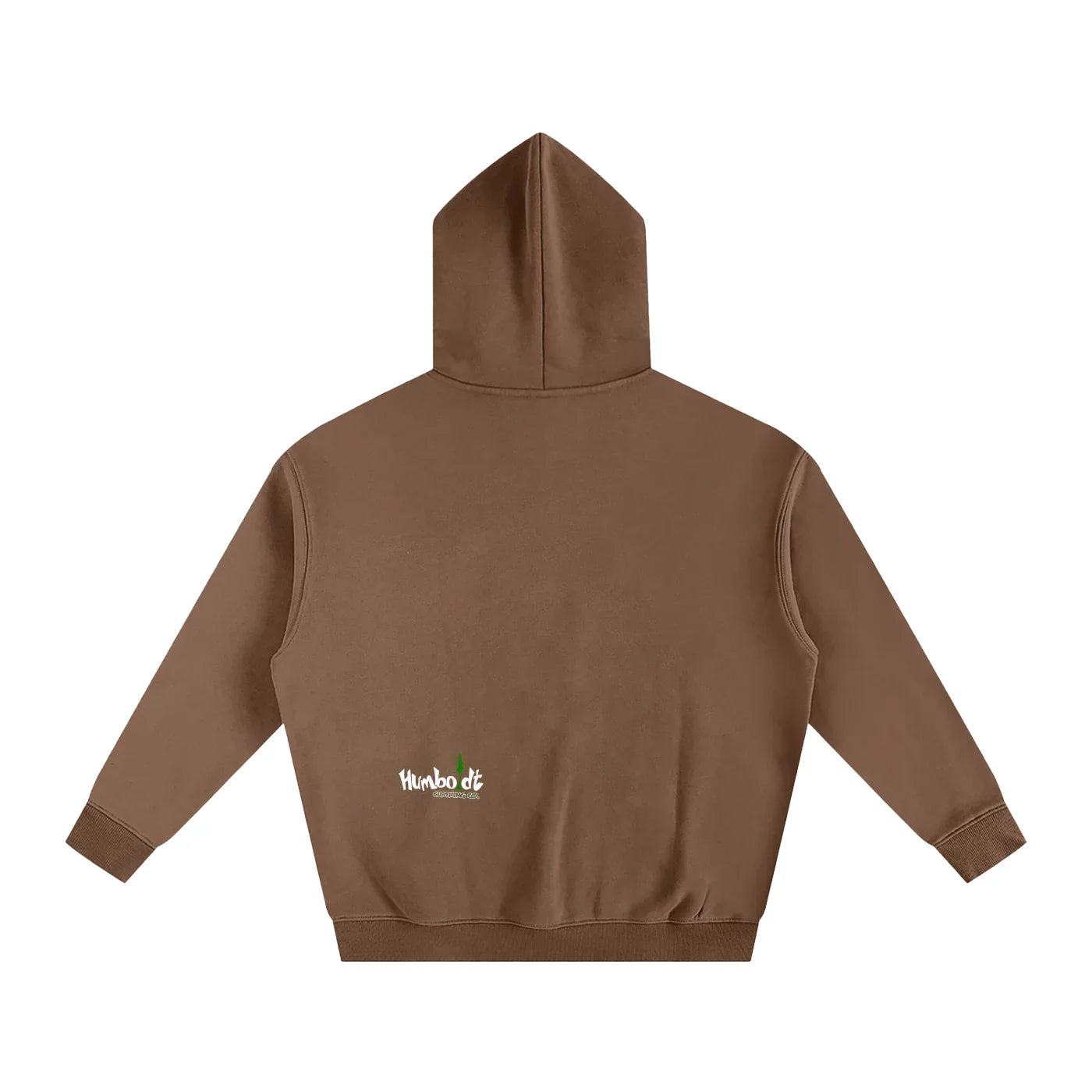 Brown hooded sweatshirt with small Humboldt logo, blending outdoor and streetwear style