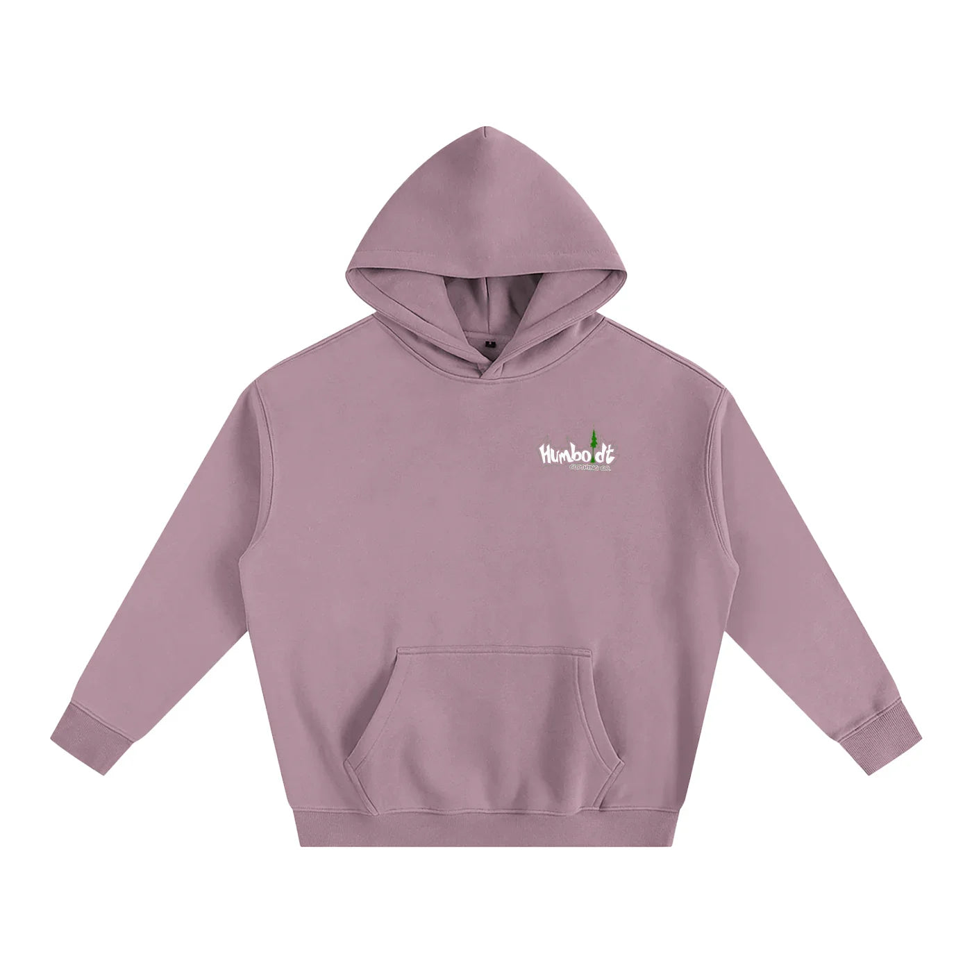 Dusty rose hoodie with Humboldt Clothing Co. logo, blending outdoor style and urban streetwear.