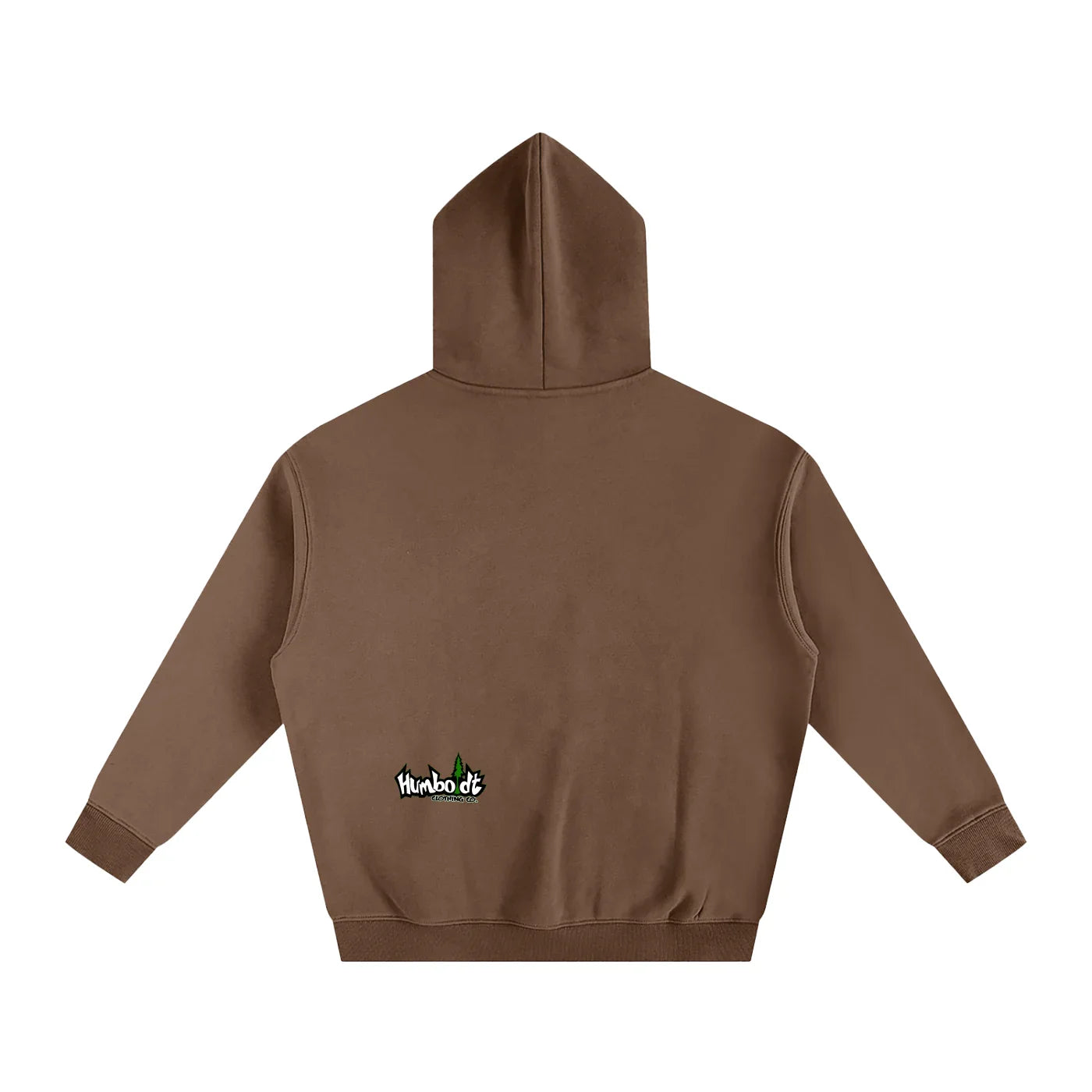Brown hoodie with small Humboldt logo, blending outdoor and streetwear style for Northern California vibes