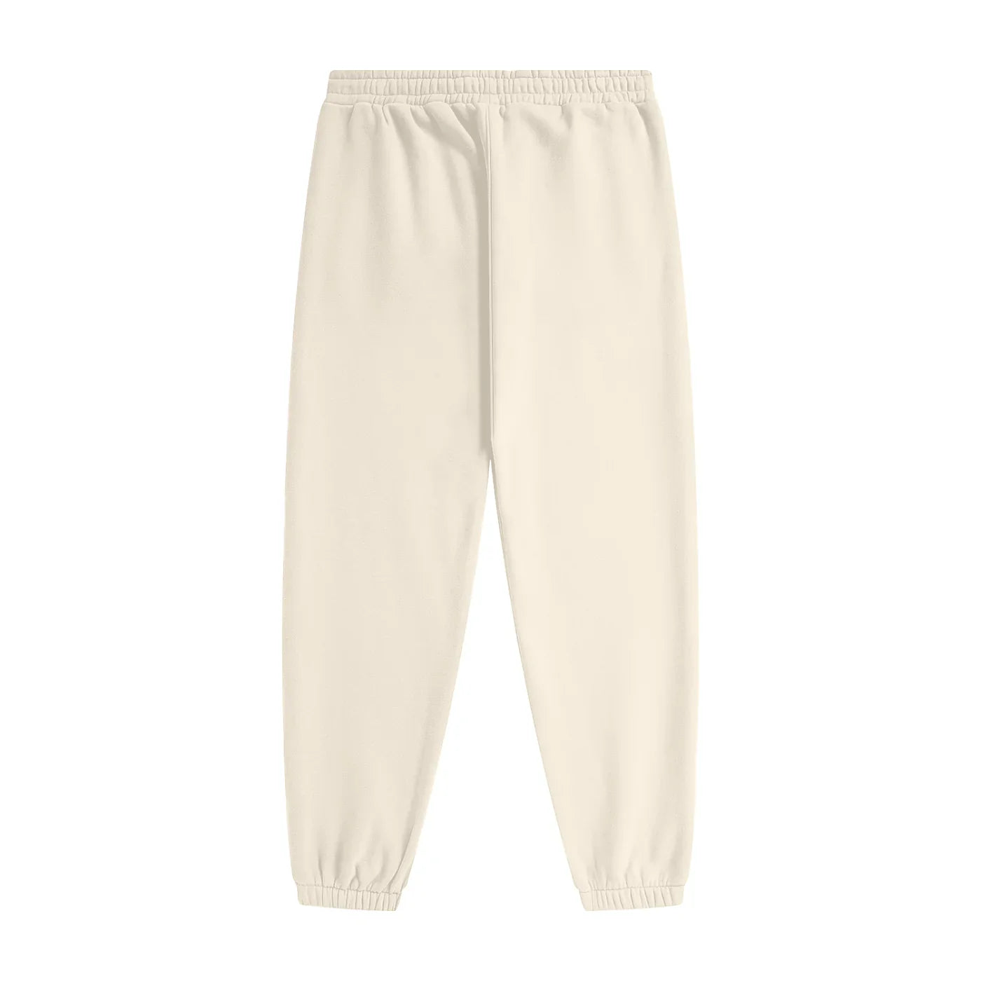Cream jogger pants with elastic waist and cuffs, ideal for casual or outdoor wear