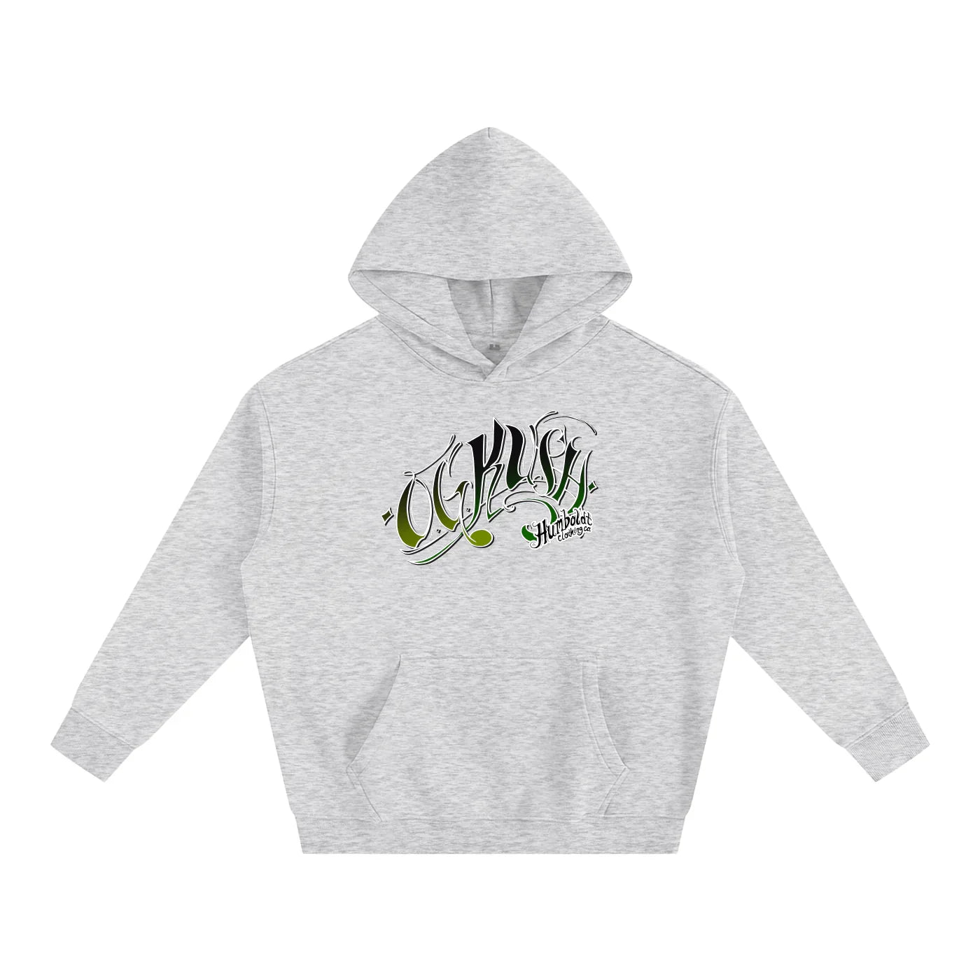 Gray hoodie with green and black 'OG Humboldt' graphic, streetwear style for Northern California vibes