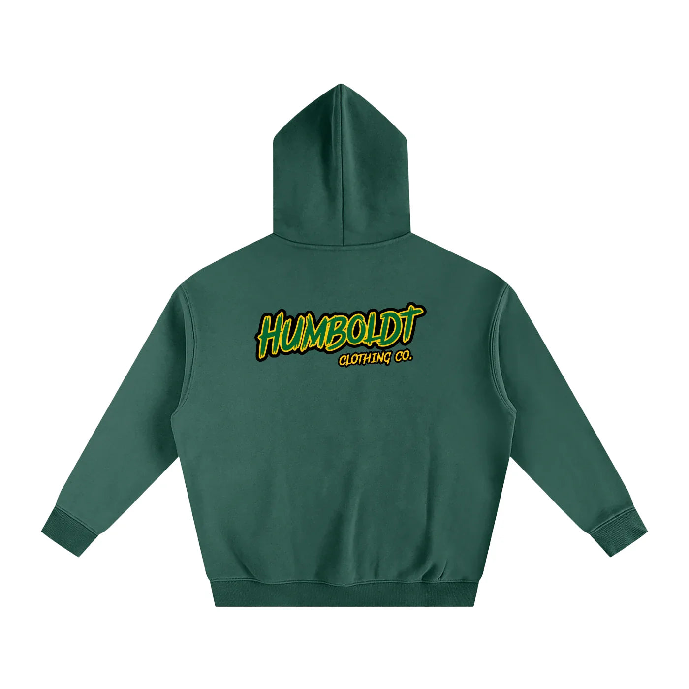Green hoodie with Humboldt Clothing Co. logo, blending outdoor and streetwear style