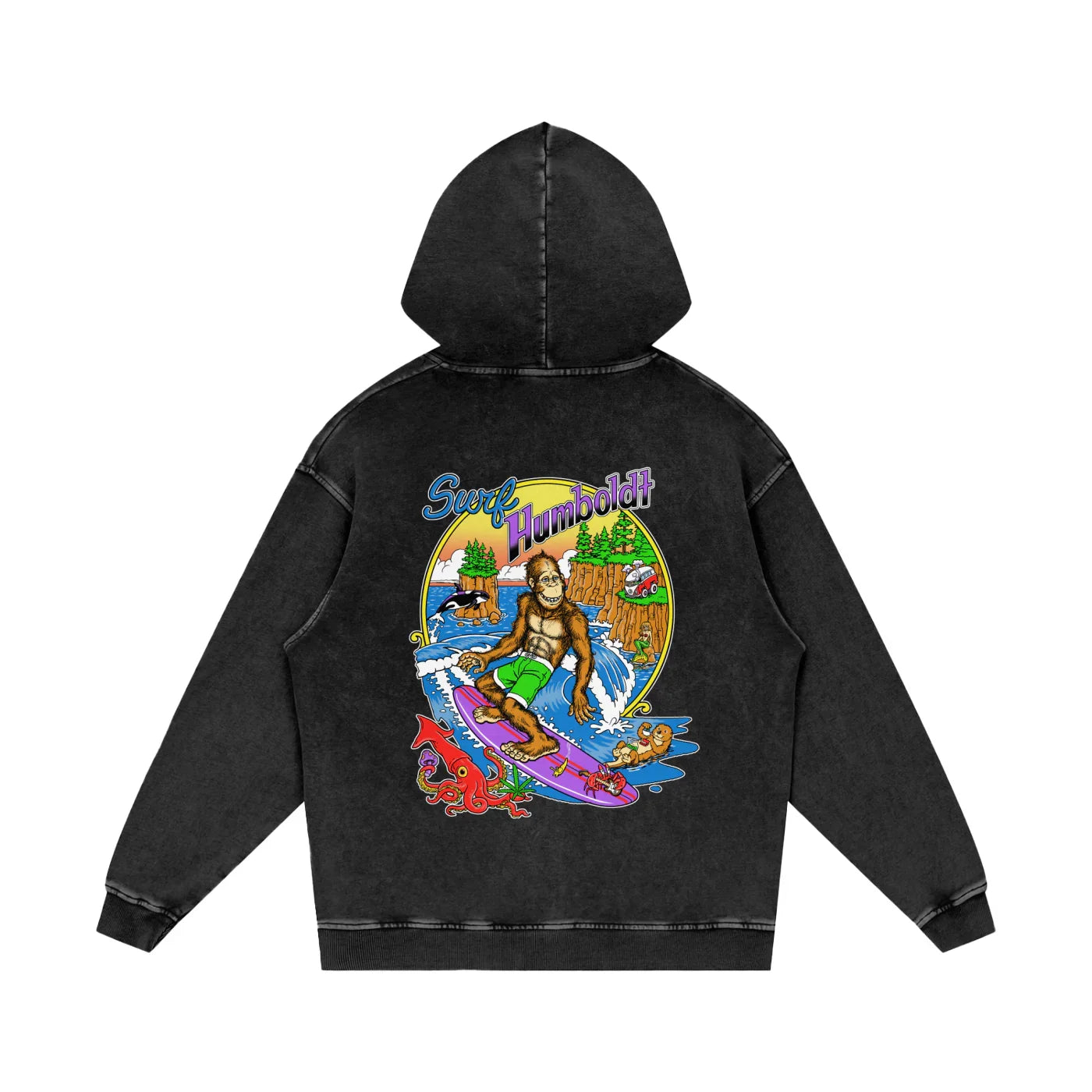 Bigfoot Surfin Snow Washed Loose Cotton Pullover Hoodie-CUSTOM ORDER