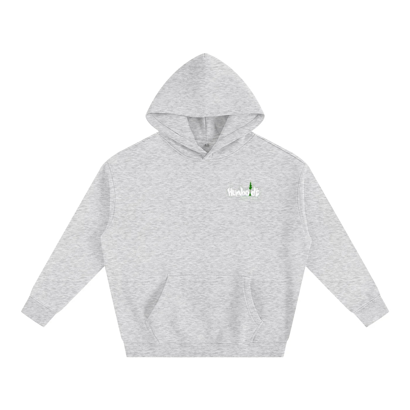 Gray hooded sweatshirt with Humboldt logo, featuring outdoor style and urban streetwear design.