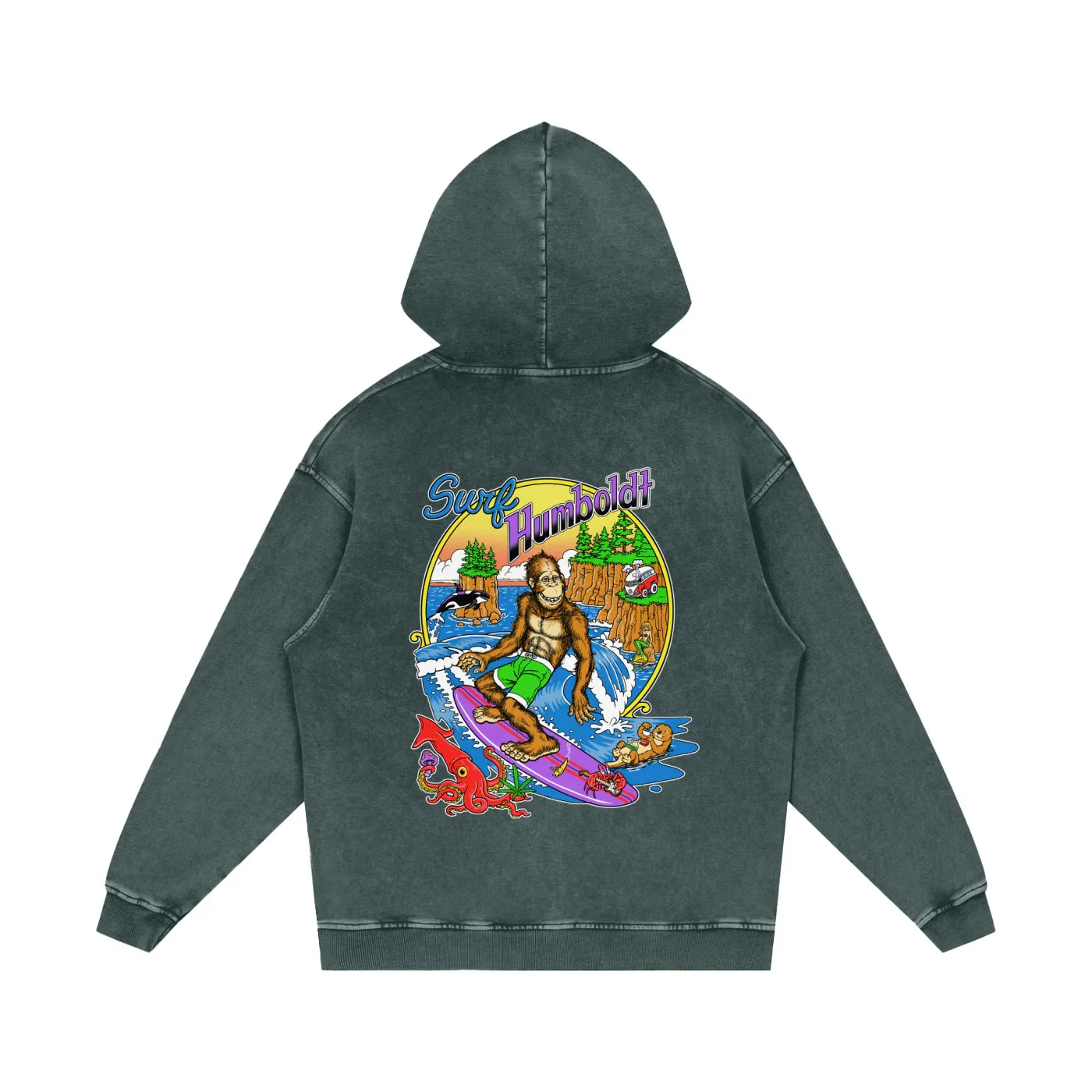 Bigfoot Surfin Snow Washed Loose Cotton Pullover Hoodie-CUSTOM ORDER
