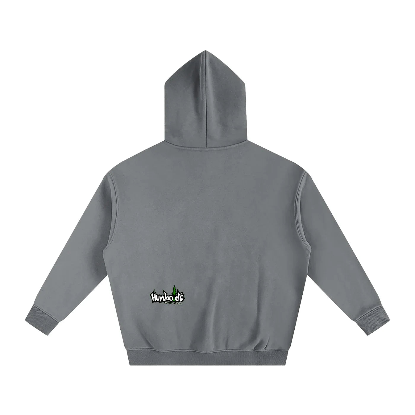 Gray hoodie with small back logo, urban streetwear style for casual comfort