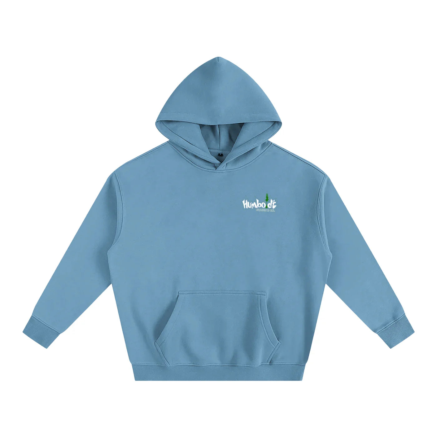 Light blue hoodie with Humboldt logo, featuring outdoor-inspired streetwear style for Northern California vibes.