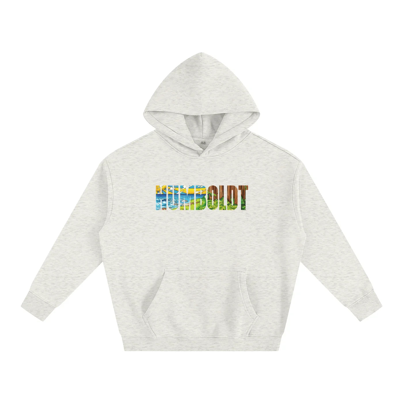 Gray hoodie with colorful Humboldt graphic, blending nature and urban streetwear style