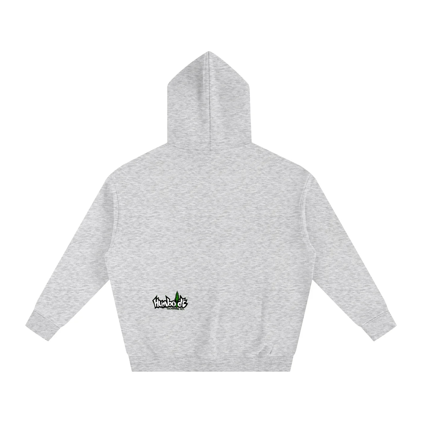 Gray hoodie with small Humboldt Clothing Co. logo, blending outdoor and streetwear style.