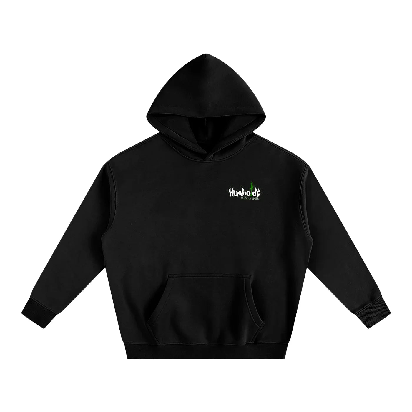 Black hoodie with Humboldt County graphic, blending outdoor and streetwear style for Northern California vibes.