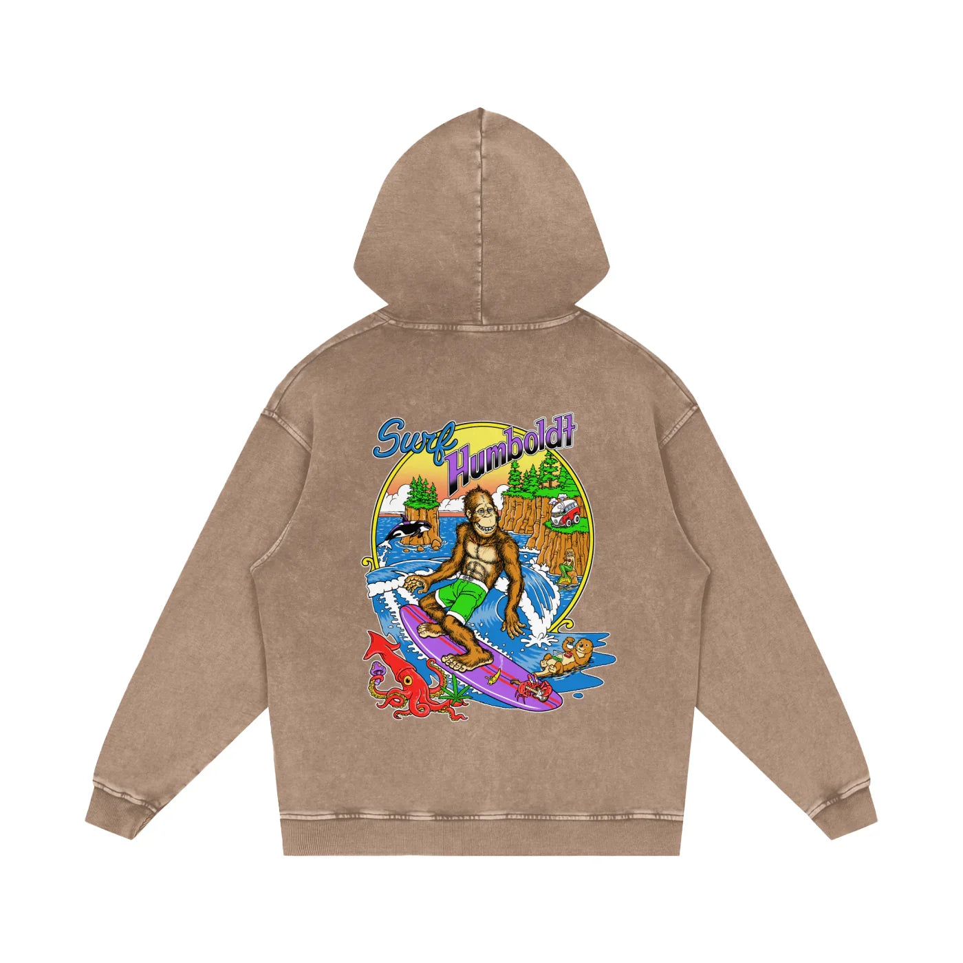 Bigfoot Surfin Snow Washed Loose Cotton Pullover Hoodie-CUSTOM ORDER