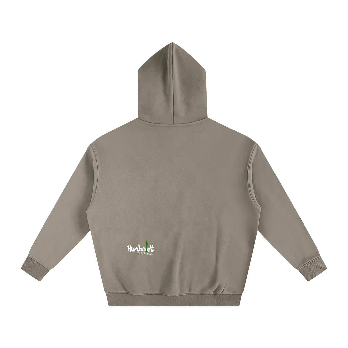 Olive green hoodie with small Humboldt County logo on back, blending outdoor and streetwear style.