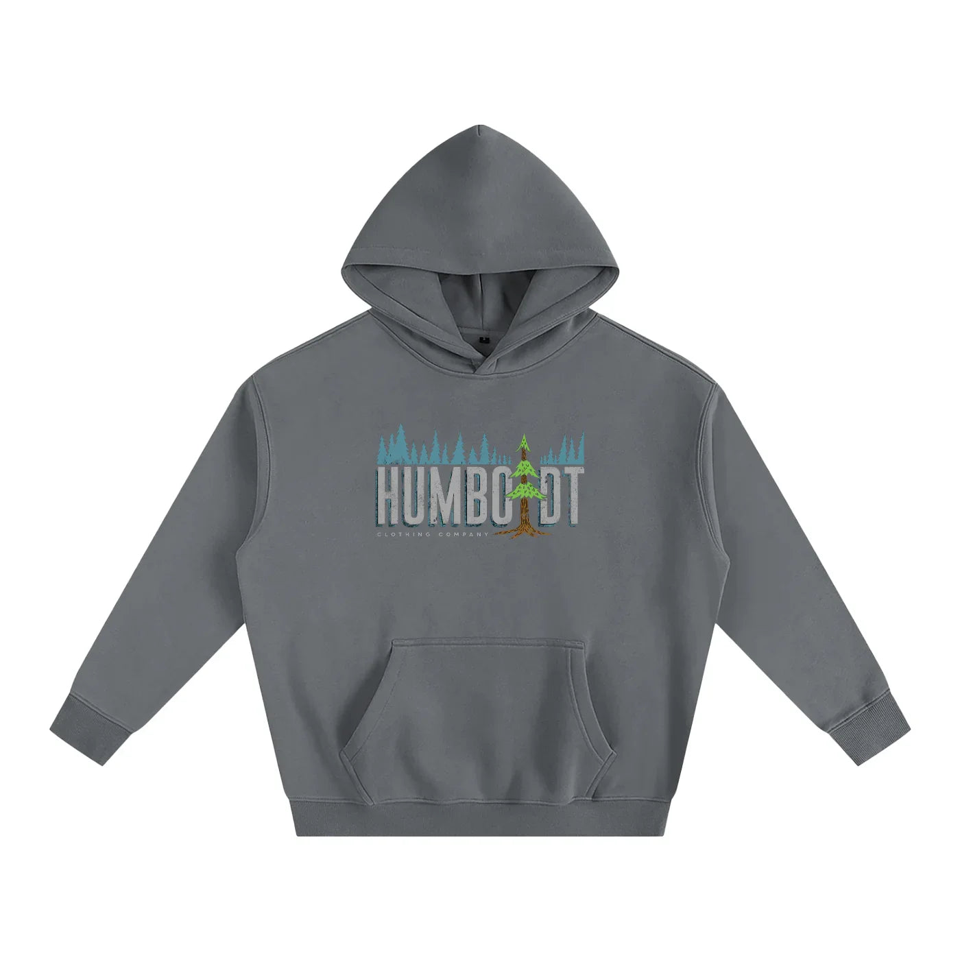 Gray hoodie with Humboldt forest graphic, outdoor streetwear style for Northern California vibes