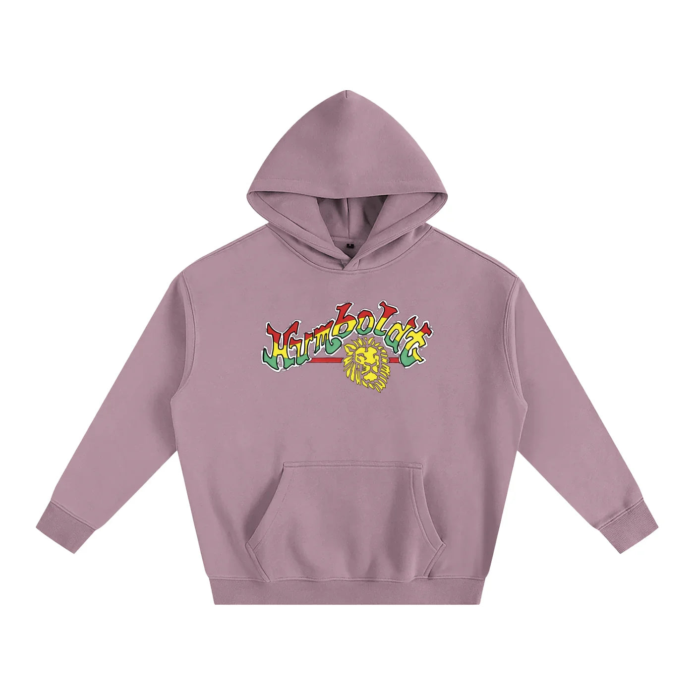 Purple hoodie with colorful Humboldt lion graphic, blending outdoor and streetwear style