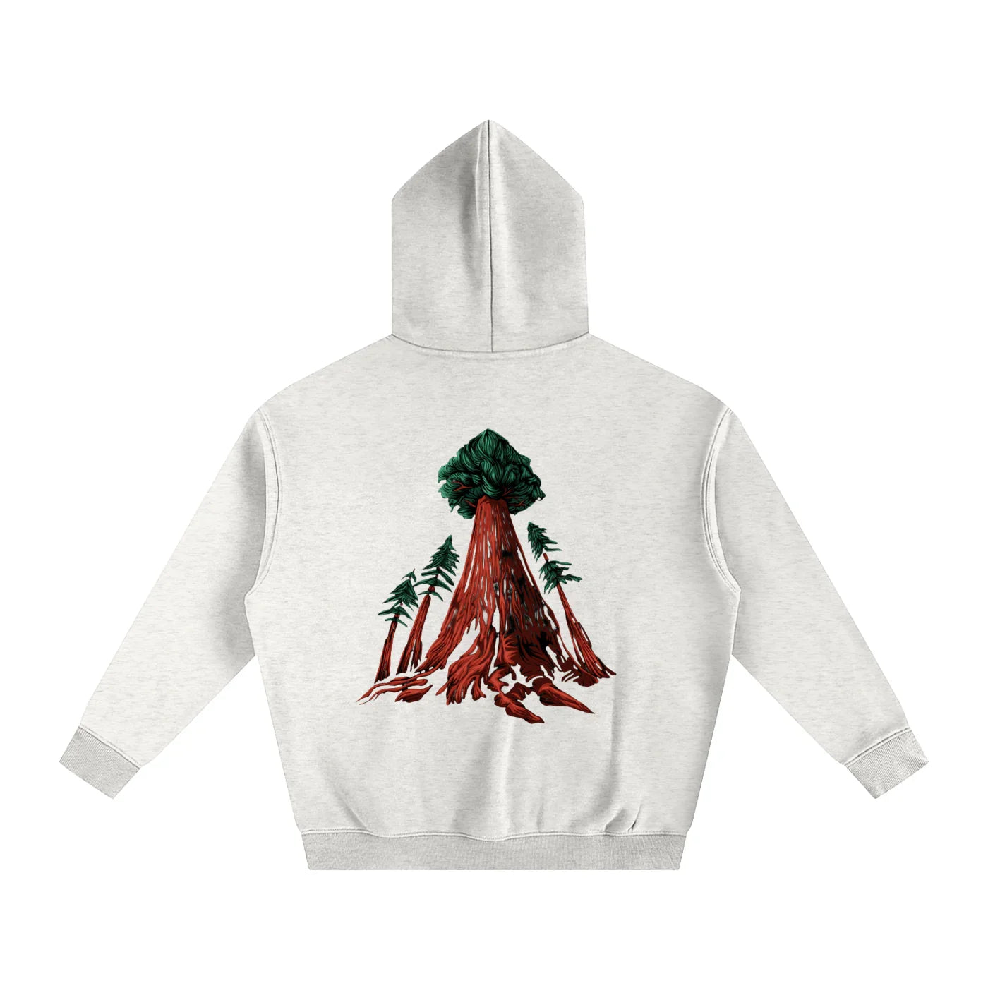 Light gray hoodie with redwood tree graphic, blending outdoor nature with streetwear style.