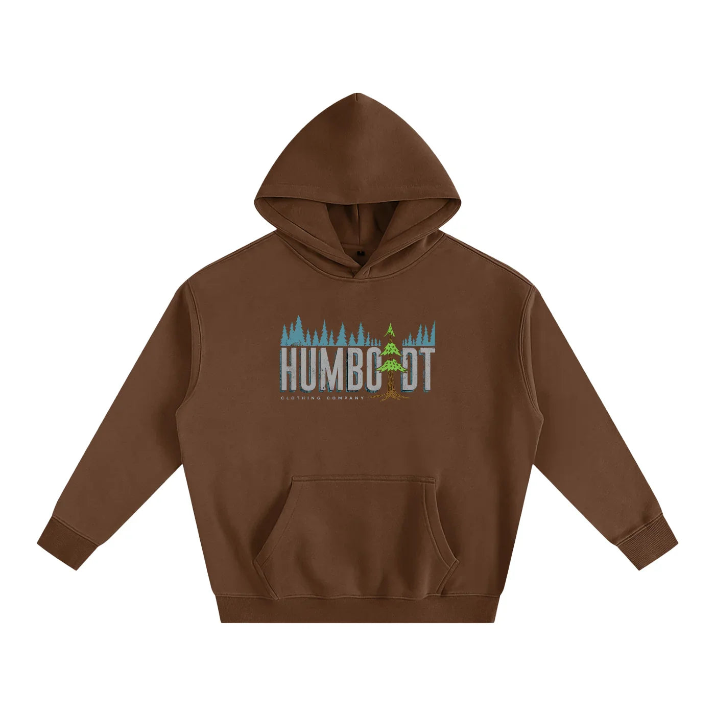 Brown hoodie with Humboldt forest graphic, blending outdoor and streetwear style