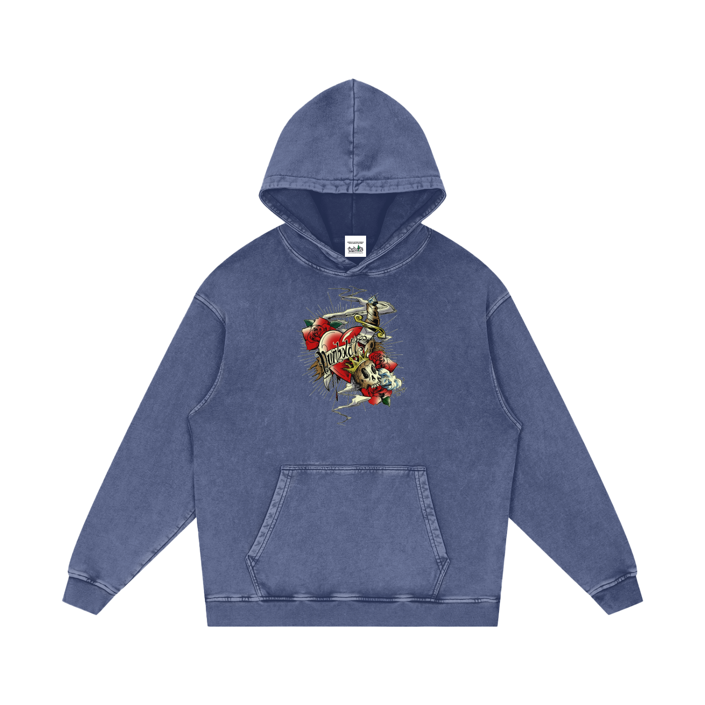 Hearts and Dagger Snow Washed Loose Cotton Pullover Hoodie - CUSTOM ORDER