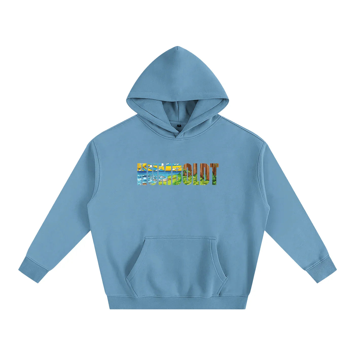 Light blue hoodie with colorful 'HUMBOLDT' graphic, blending outdoor and streetwear style