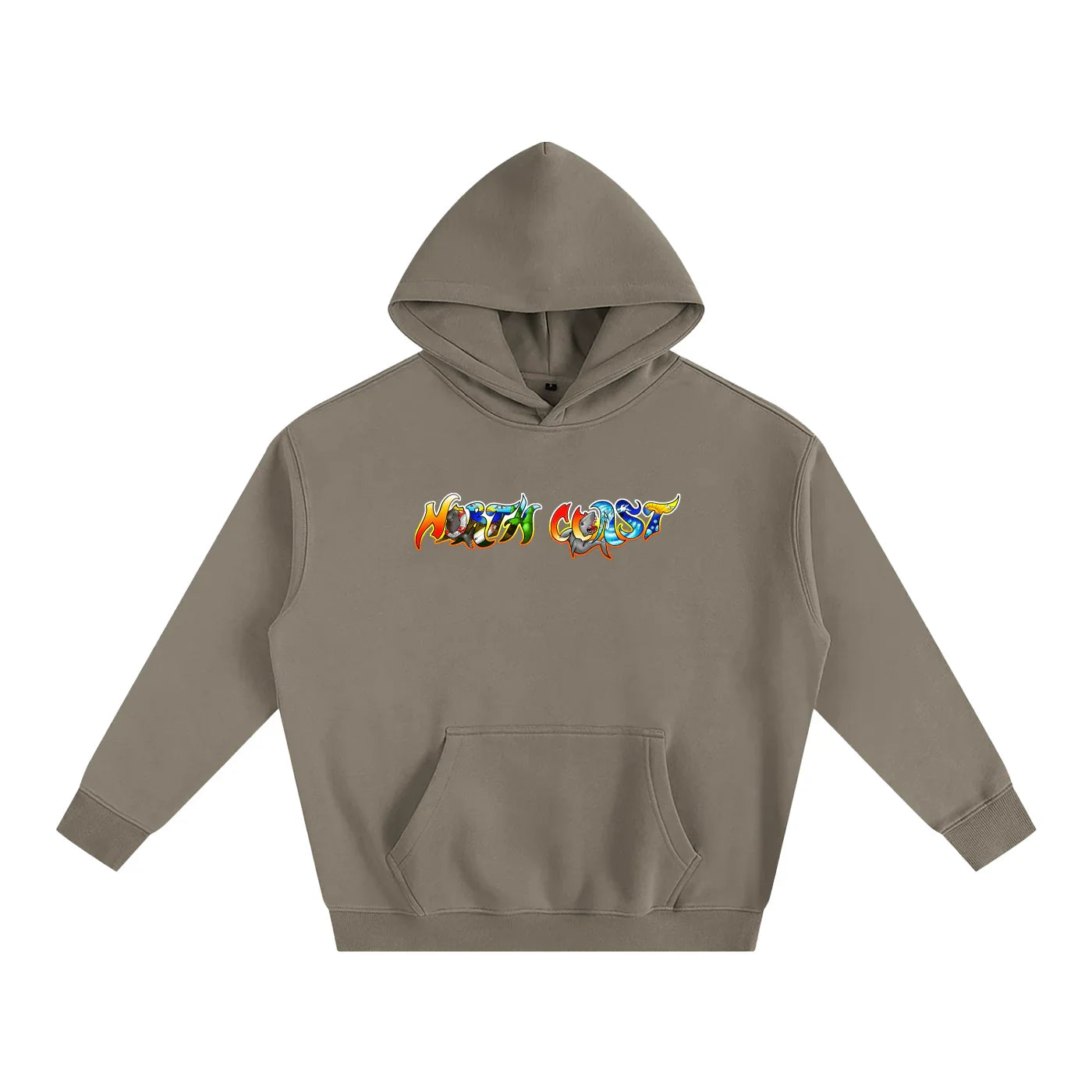 North Coast hoodie with colorful graphic, blending outdoor and streetwear style