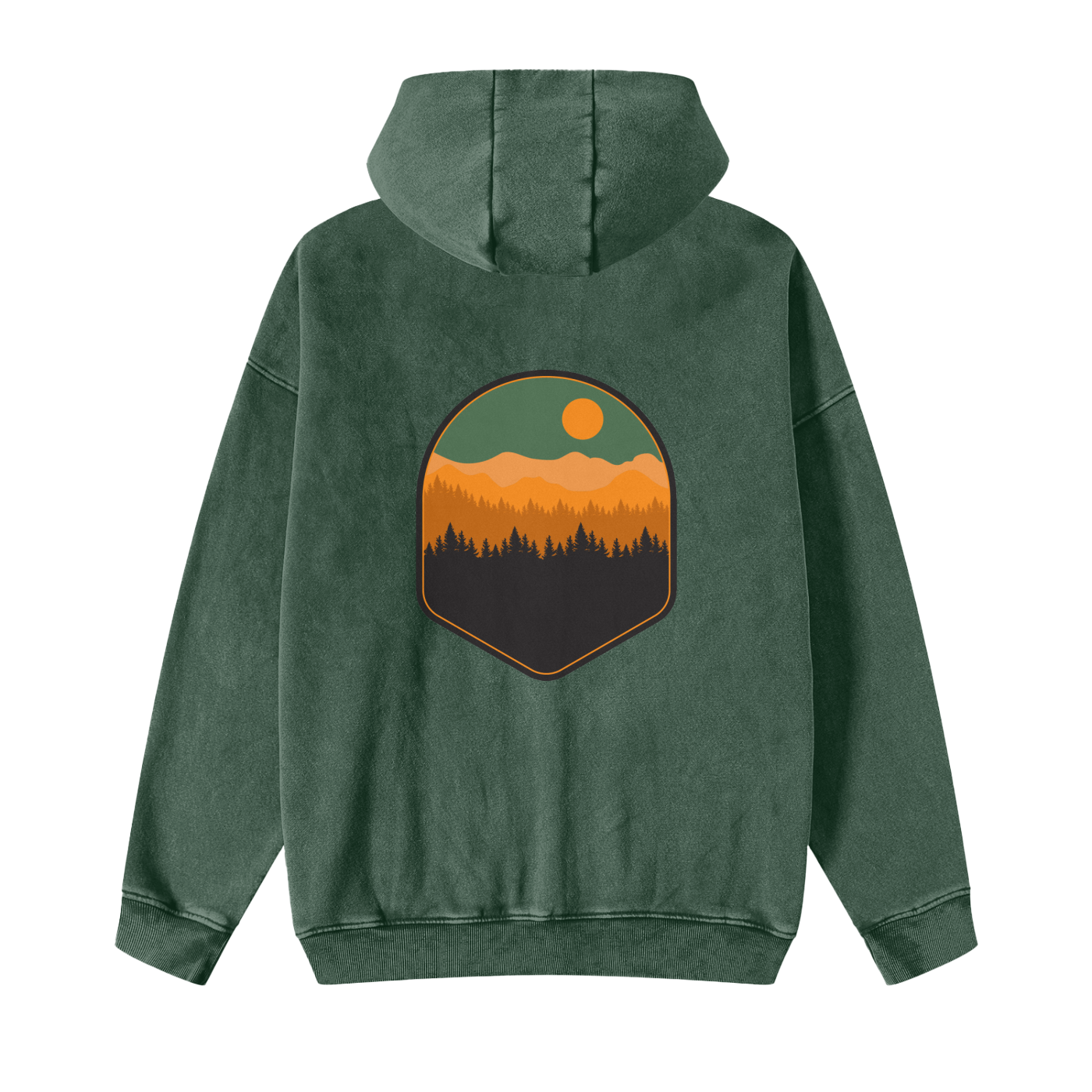 Mountain Scene Snow Washed Zipper Fleece Hoodie