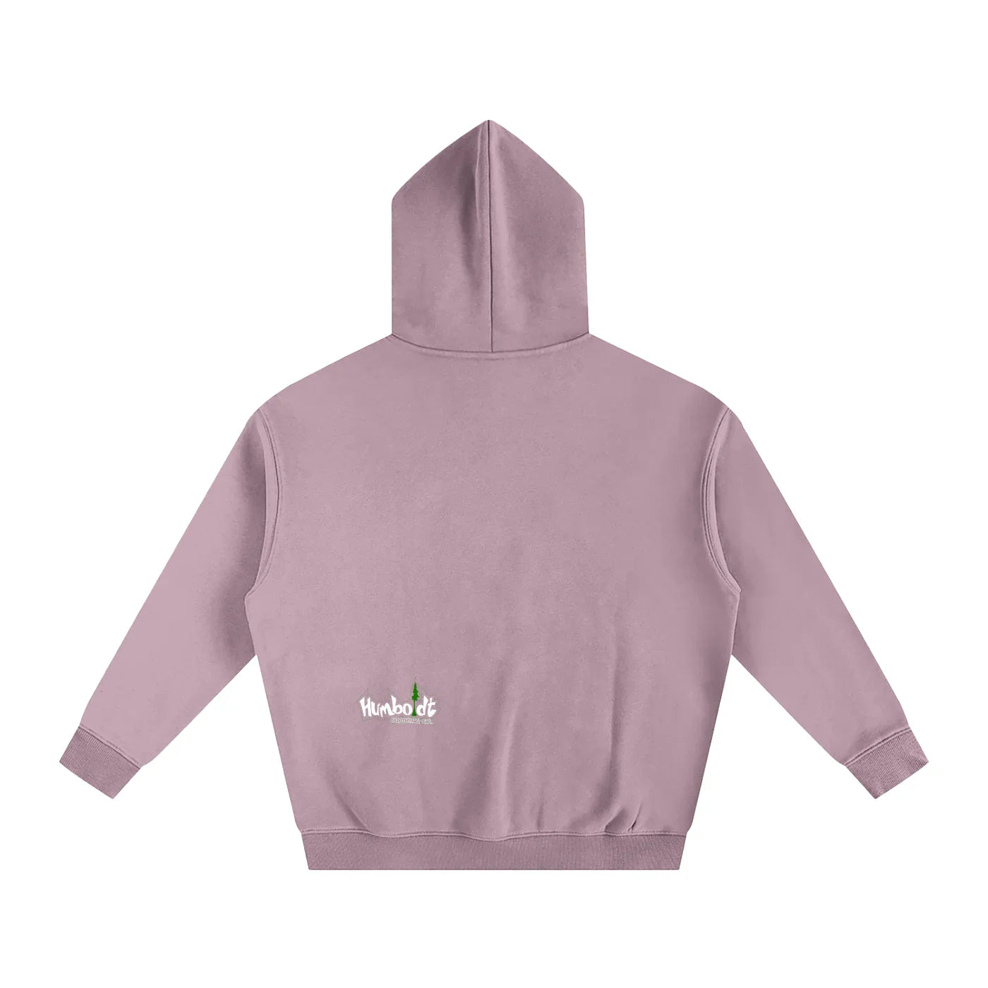 Dusty pink hoodie with small Humboldt logo, blending outdoor and streetwear style