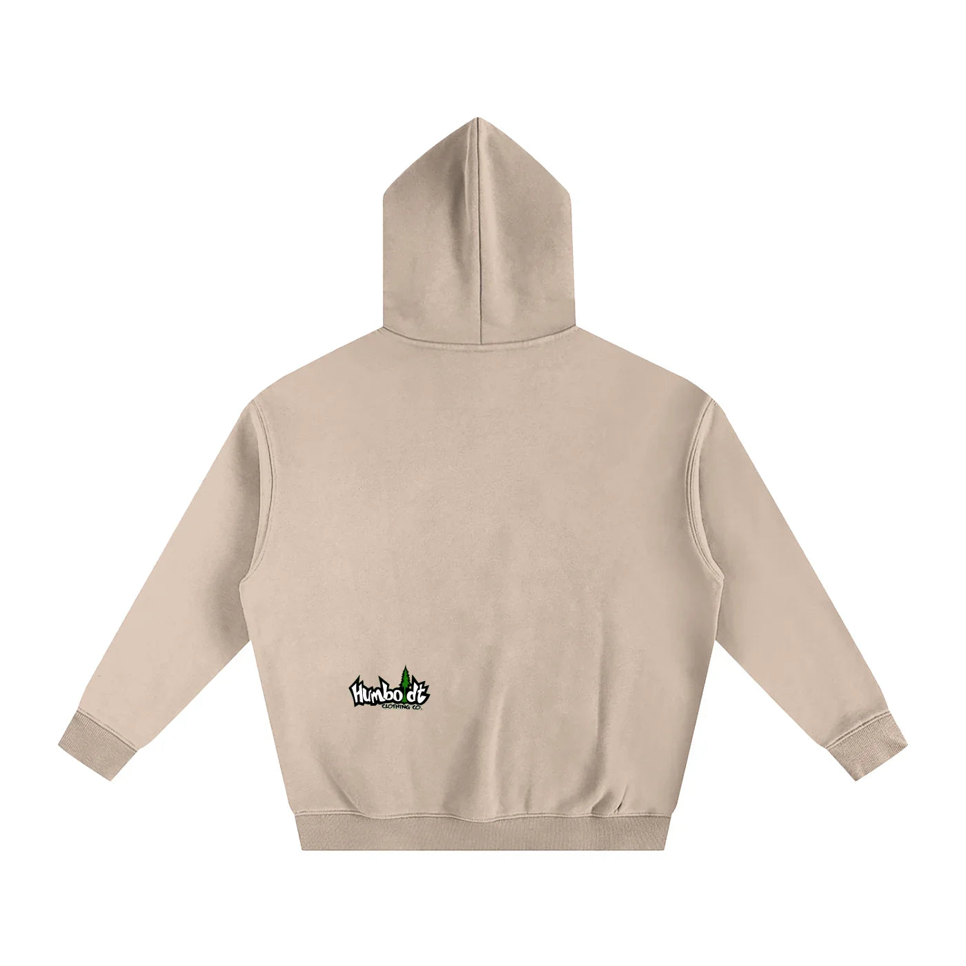 Beige hooded sweatshirt with small back logo, blending outdoor and streetwear style