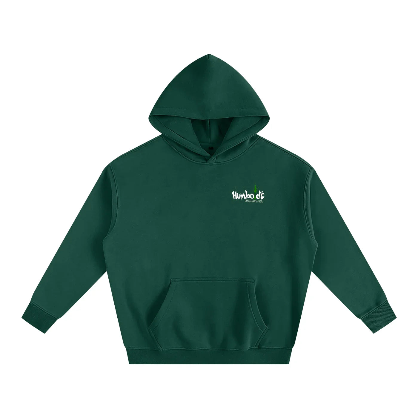 Forest green hoodie with small white logo, blending outdoors style and urban streetwear