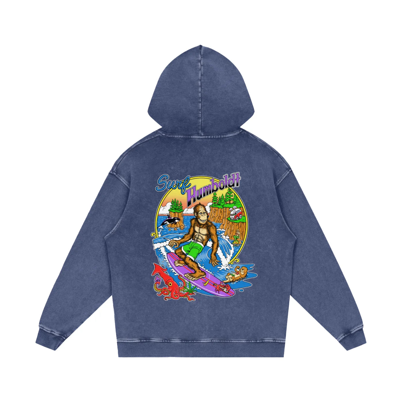 Bigfoot Surfin Snow Washed Loose Cotton Pullover Hoodie-CUSTOM ORDER