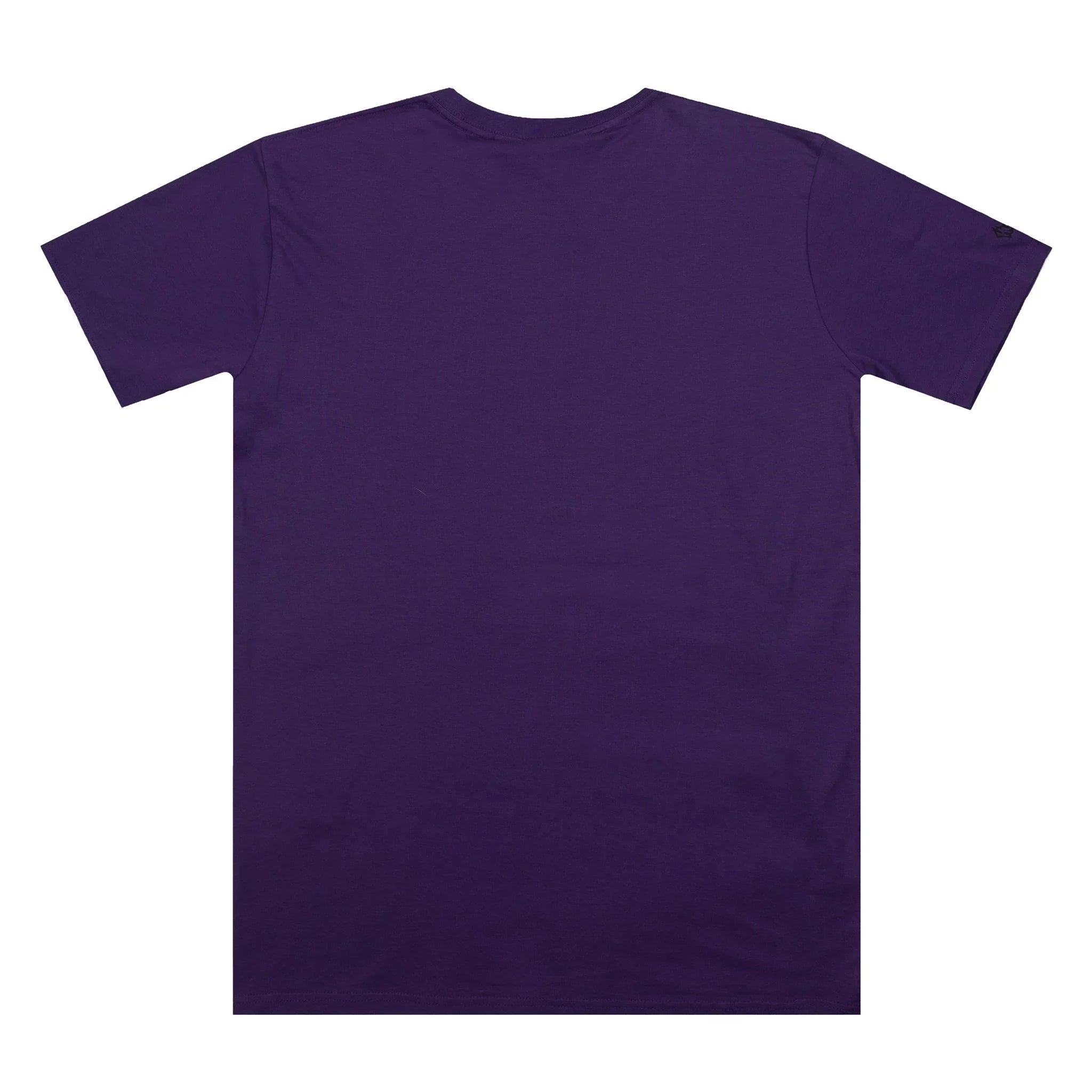 Purple crew neck t-shirt with small sleeve logo, casual streetwear style