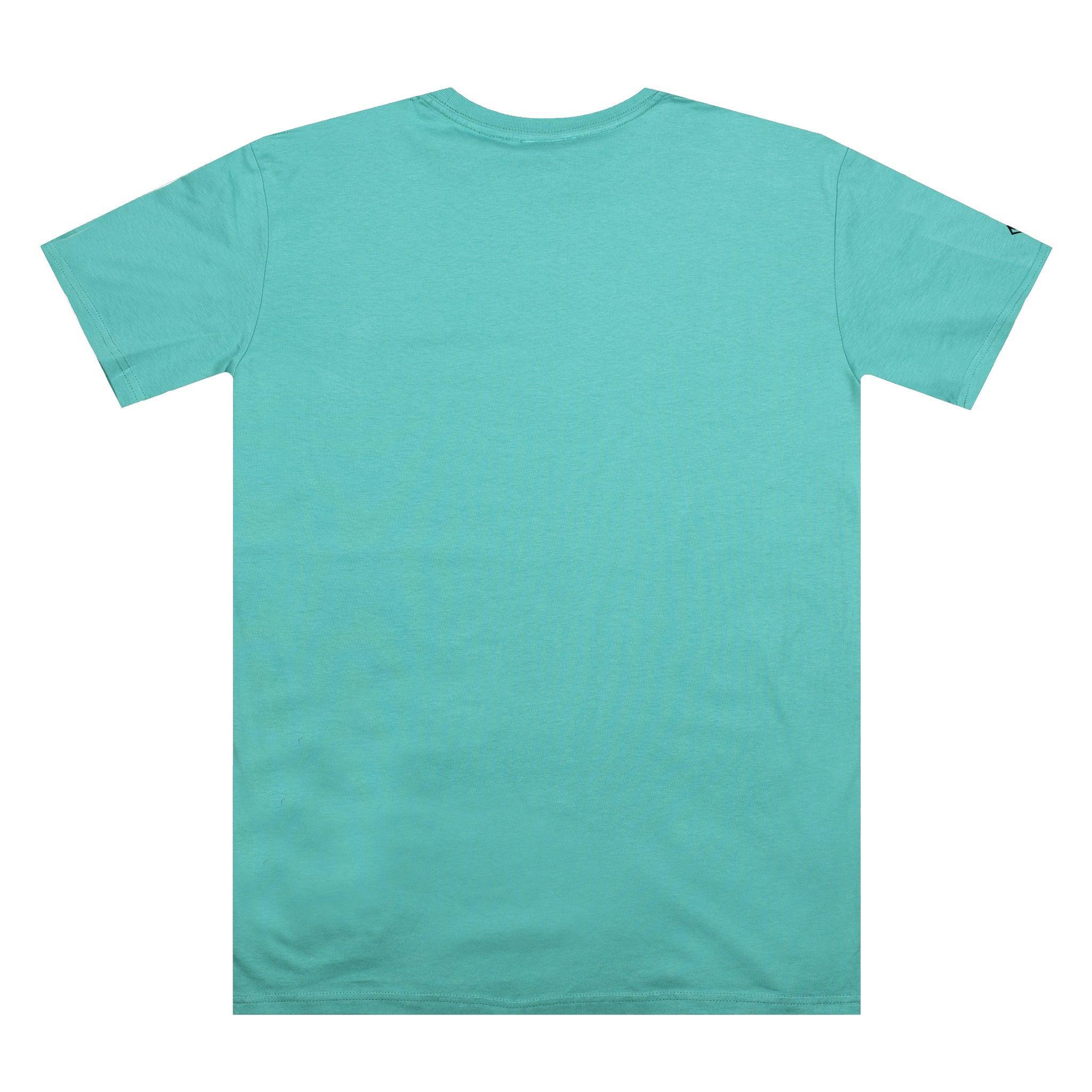 Solid teal men's t-shirt with crew neck and short sleeves, ideal for casual or outdoor wear
