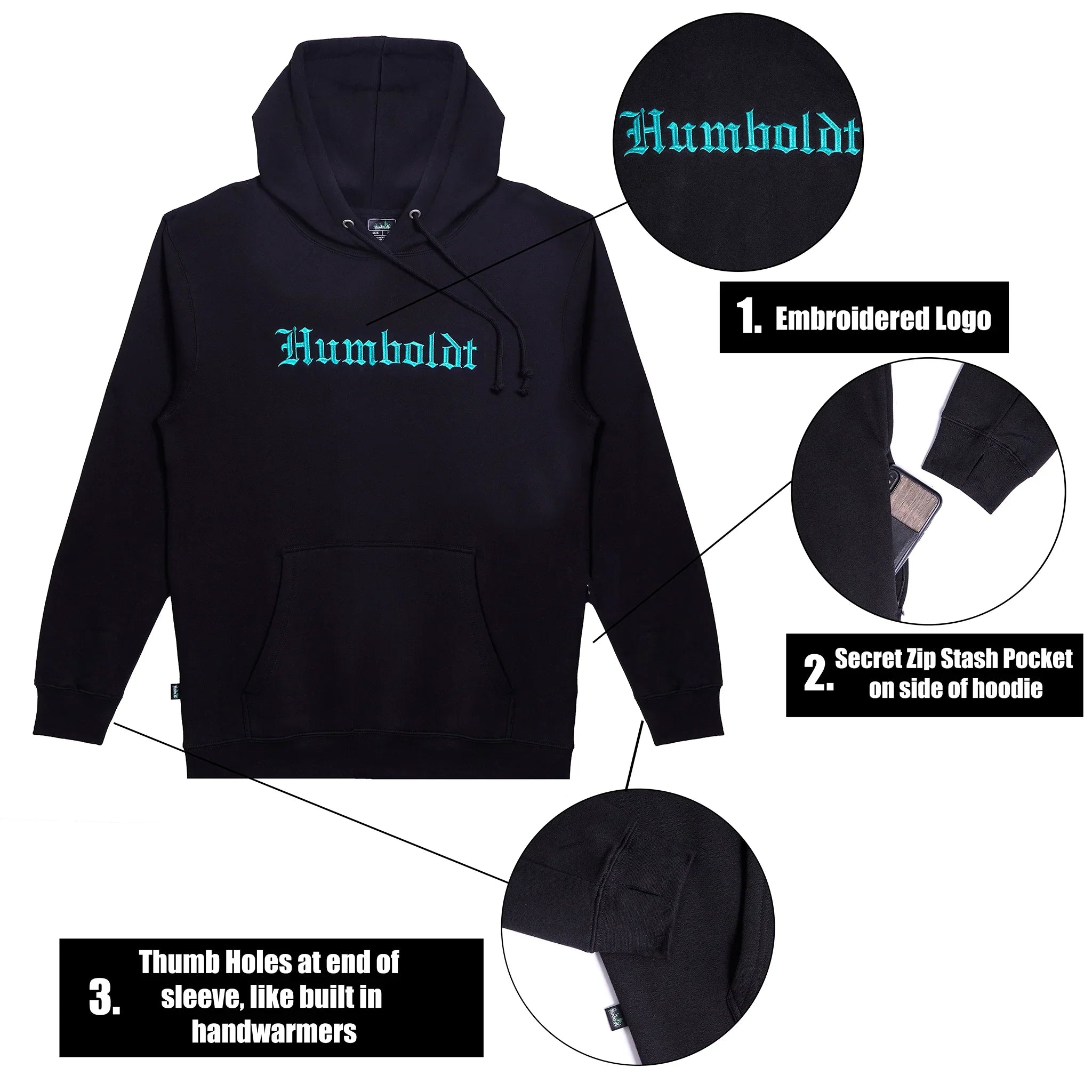 Old English EMB P/O BLK-TUR Pullover Hoodie