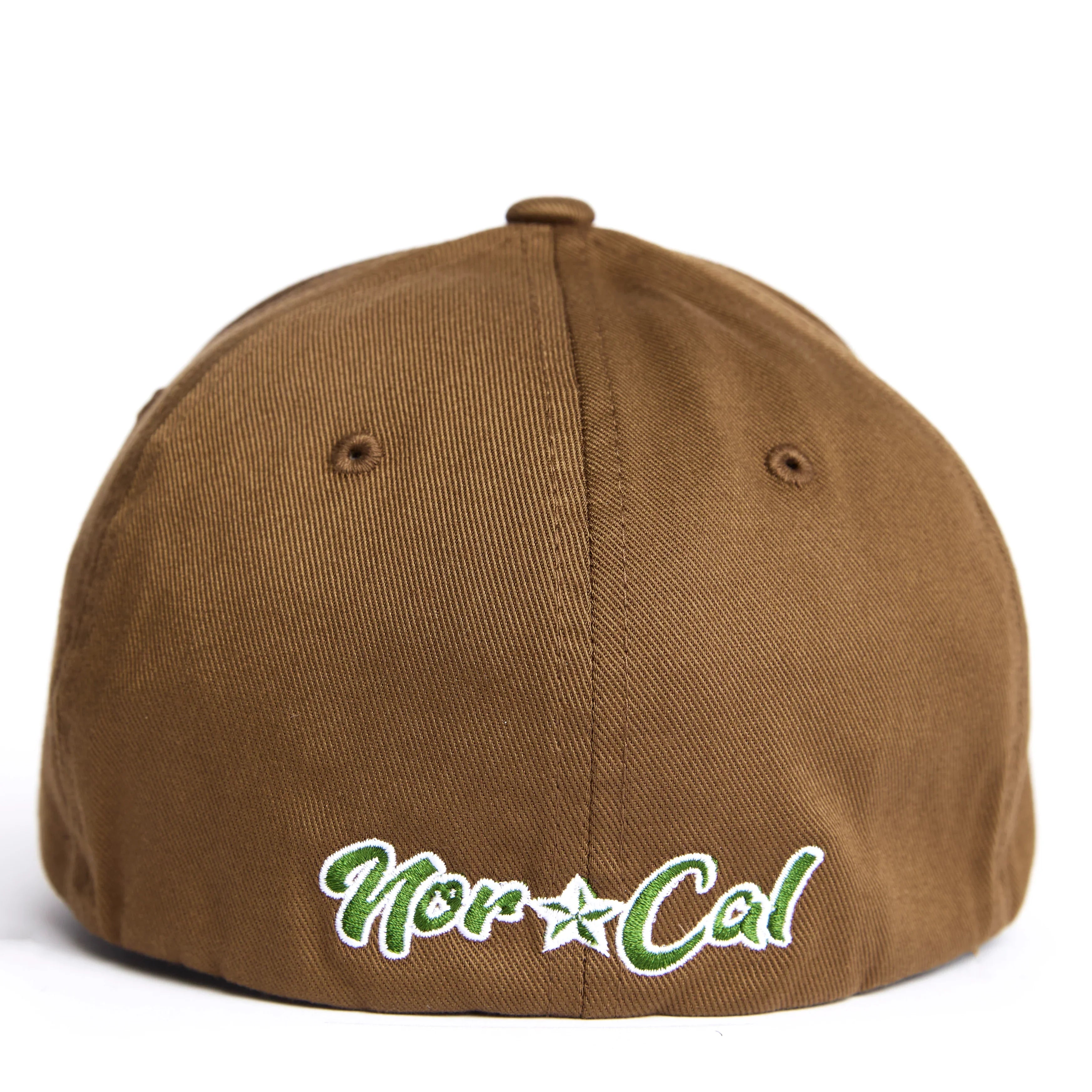 Brown NorCal embroidered cap, outdoor streetwear style, Humboldt County inspired apparel