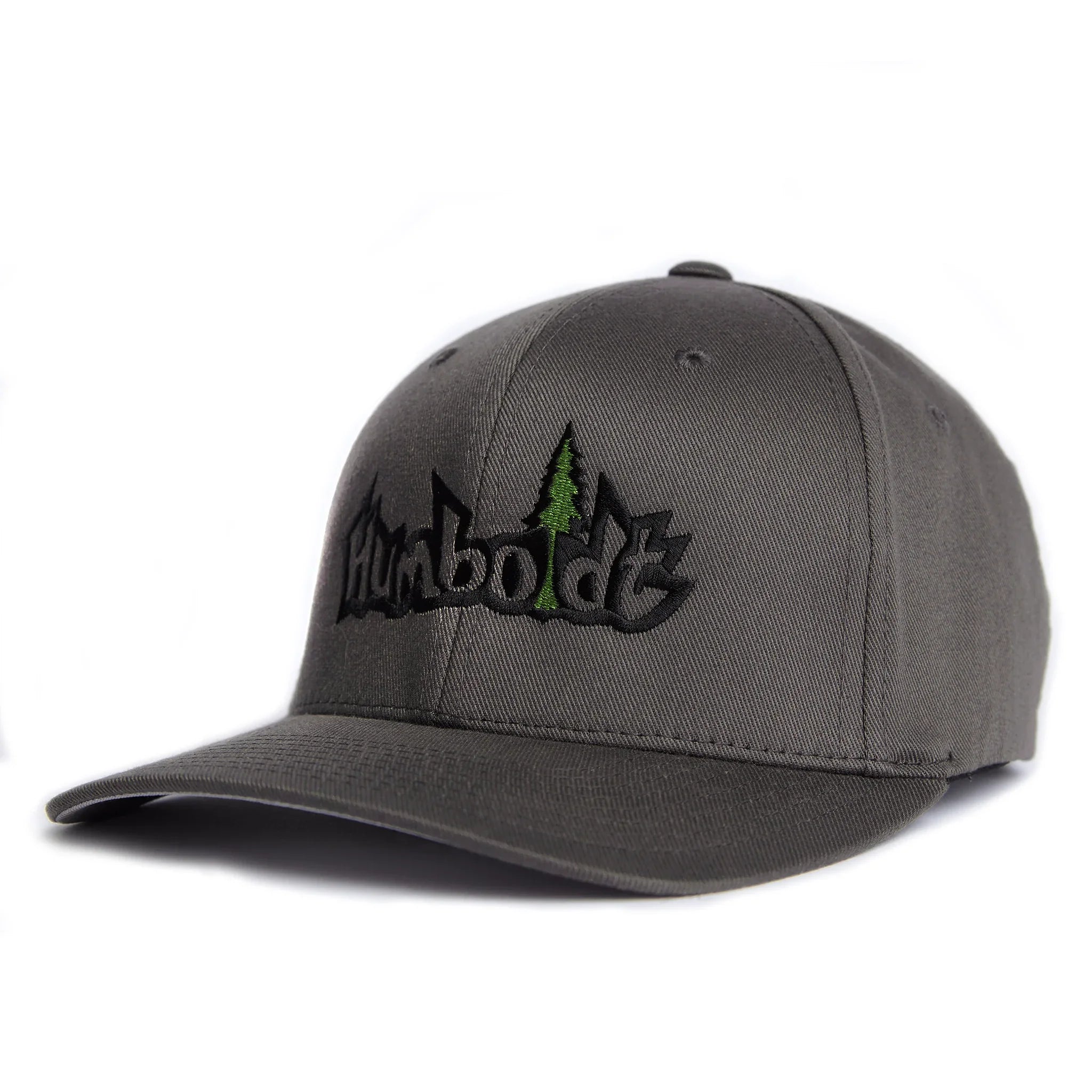 Gray Humboldt hat with embroidered tree logo, outdoor streetwear style