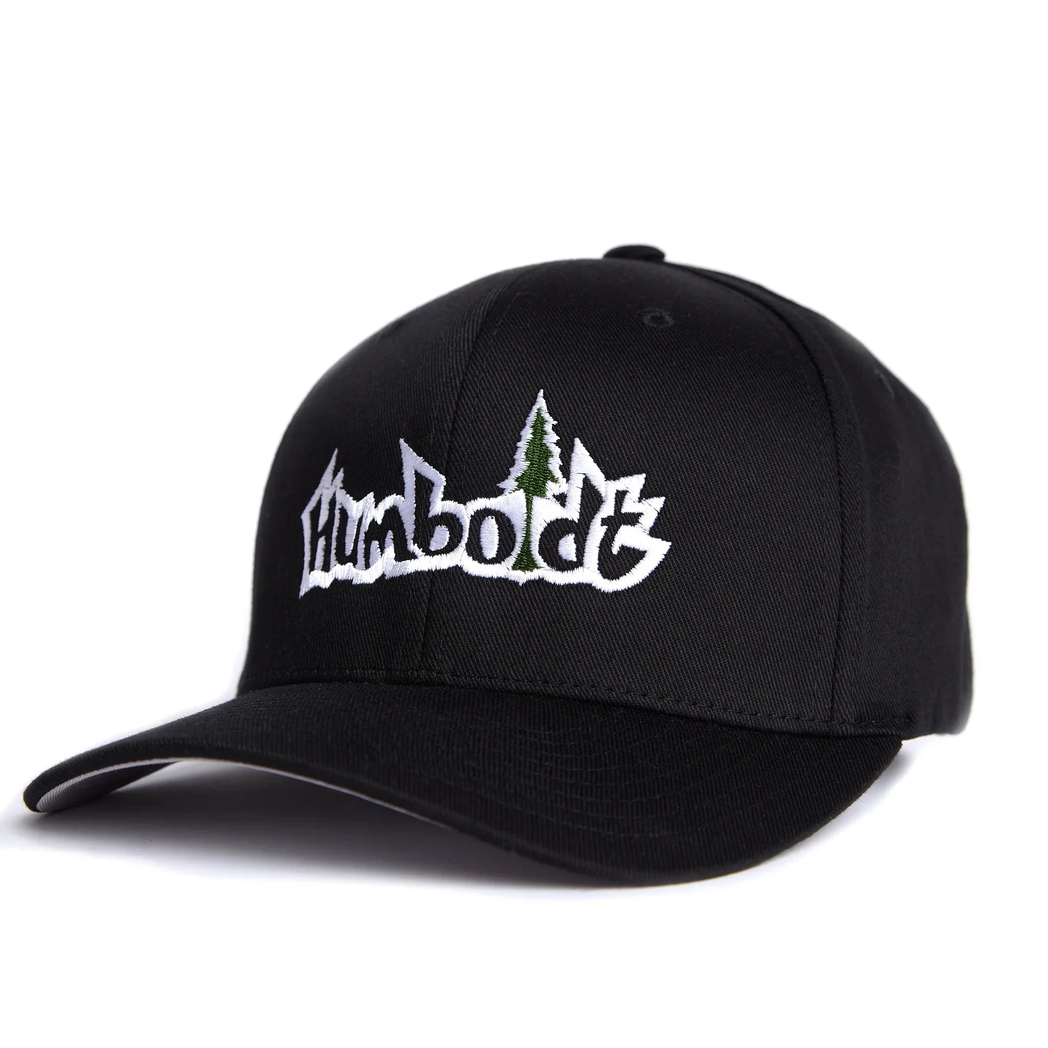 Black Humboldt hat with white and green tree logo, outdoor streetwear style