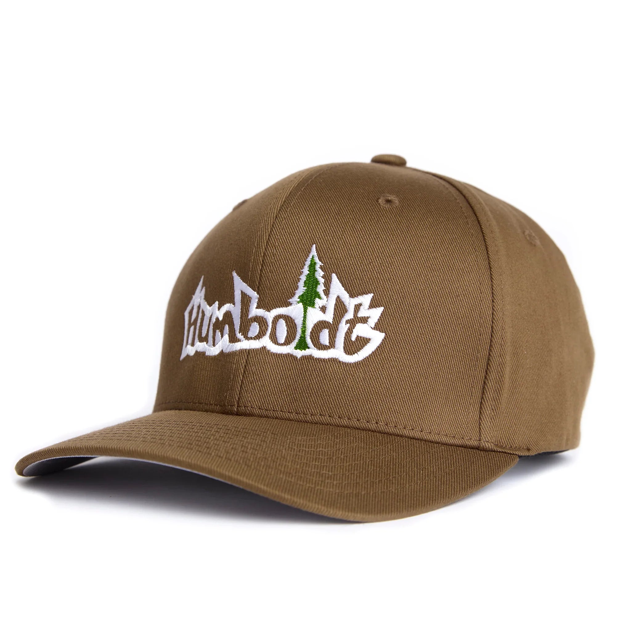 Brown Humboldt hat with white and green embroidered logo, outdoor streetwear style