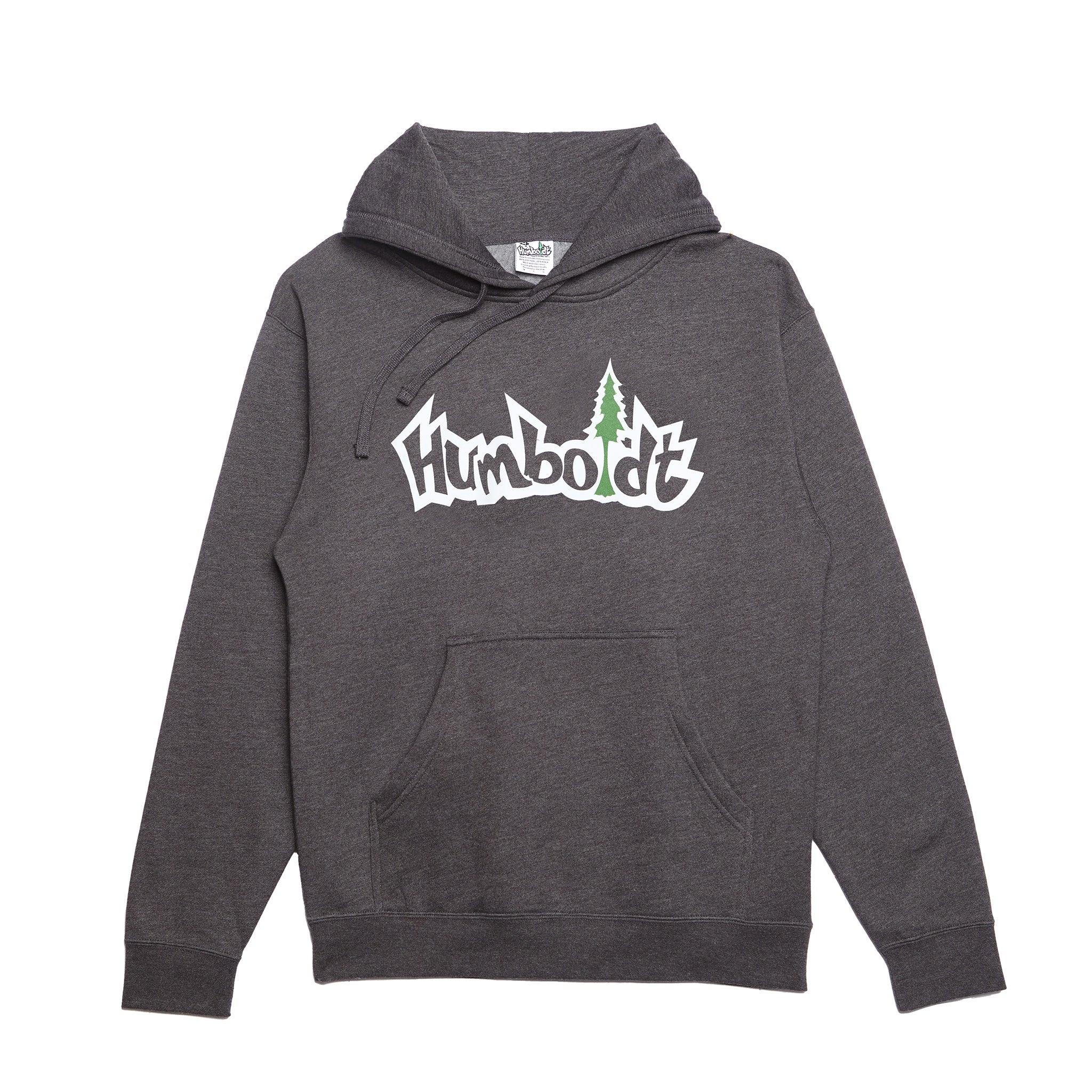 Dark gray hoodie with 'Humboldt' graphic and green tree, blending outdoor and streetwear style