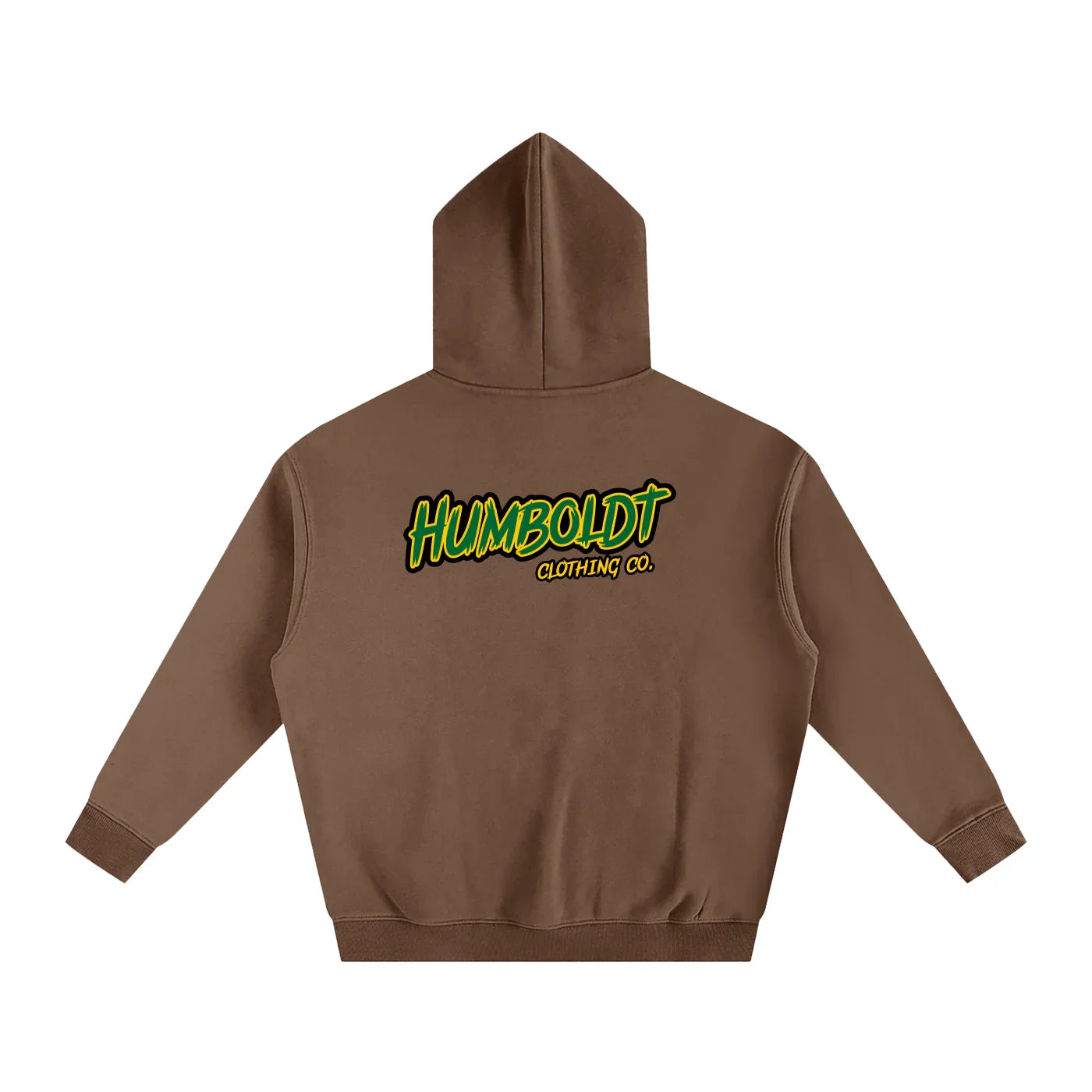 Brown hoodie with Humboldt Clothing Co. logo, blending outdoor and streetwear style