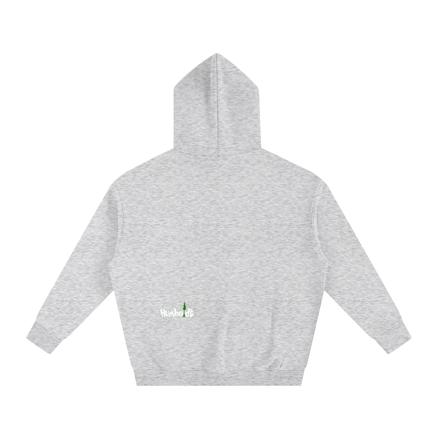 Gray hoodie with small Humboldt logo and green tree, blending outdoor and streetwear style