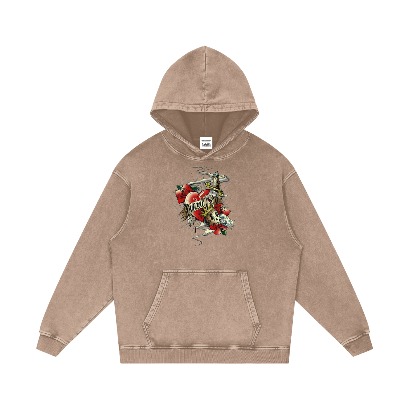 Hearts and Dagger Snow Washed Loose Cotton Pullover Hoodie - CUSTOM ORDER