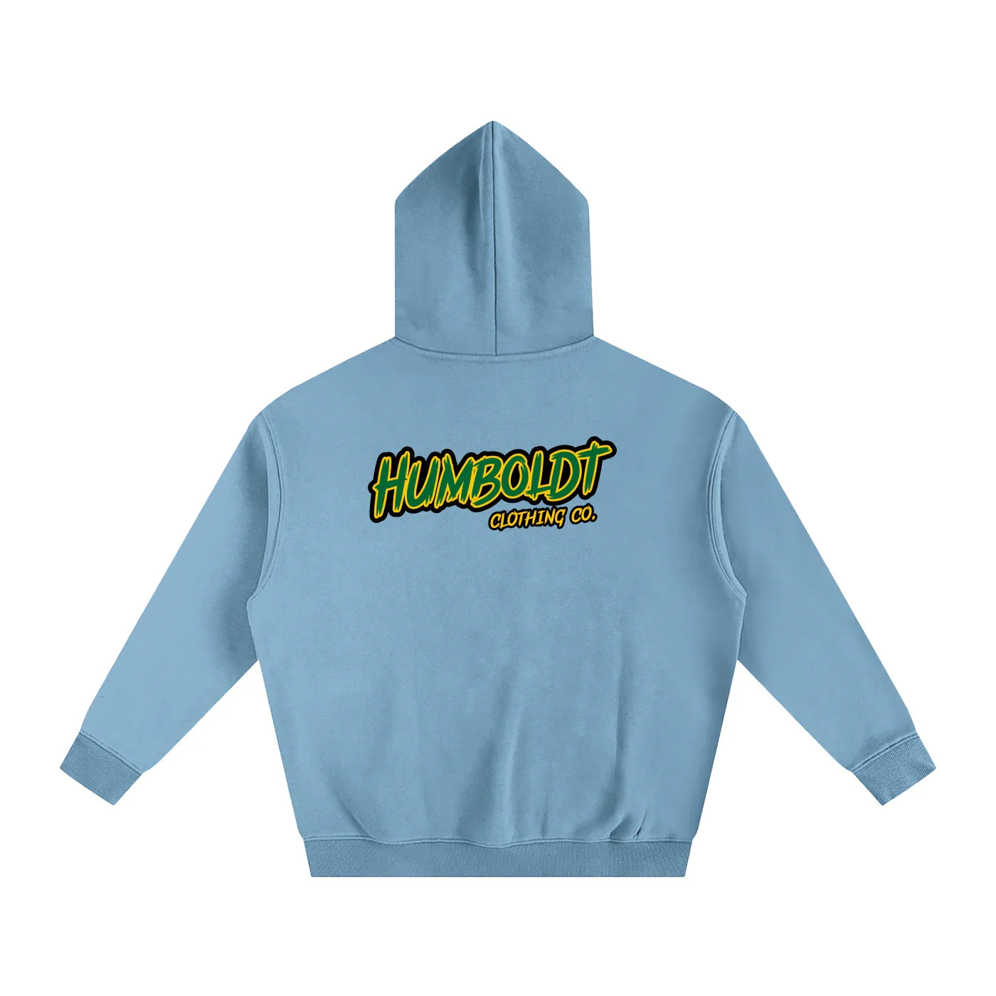 Light blue hoodie with Humboldt Clothing Co. logo, blending outdoor and streetwear style.