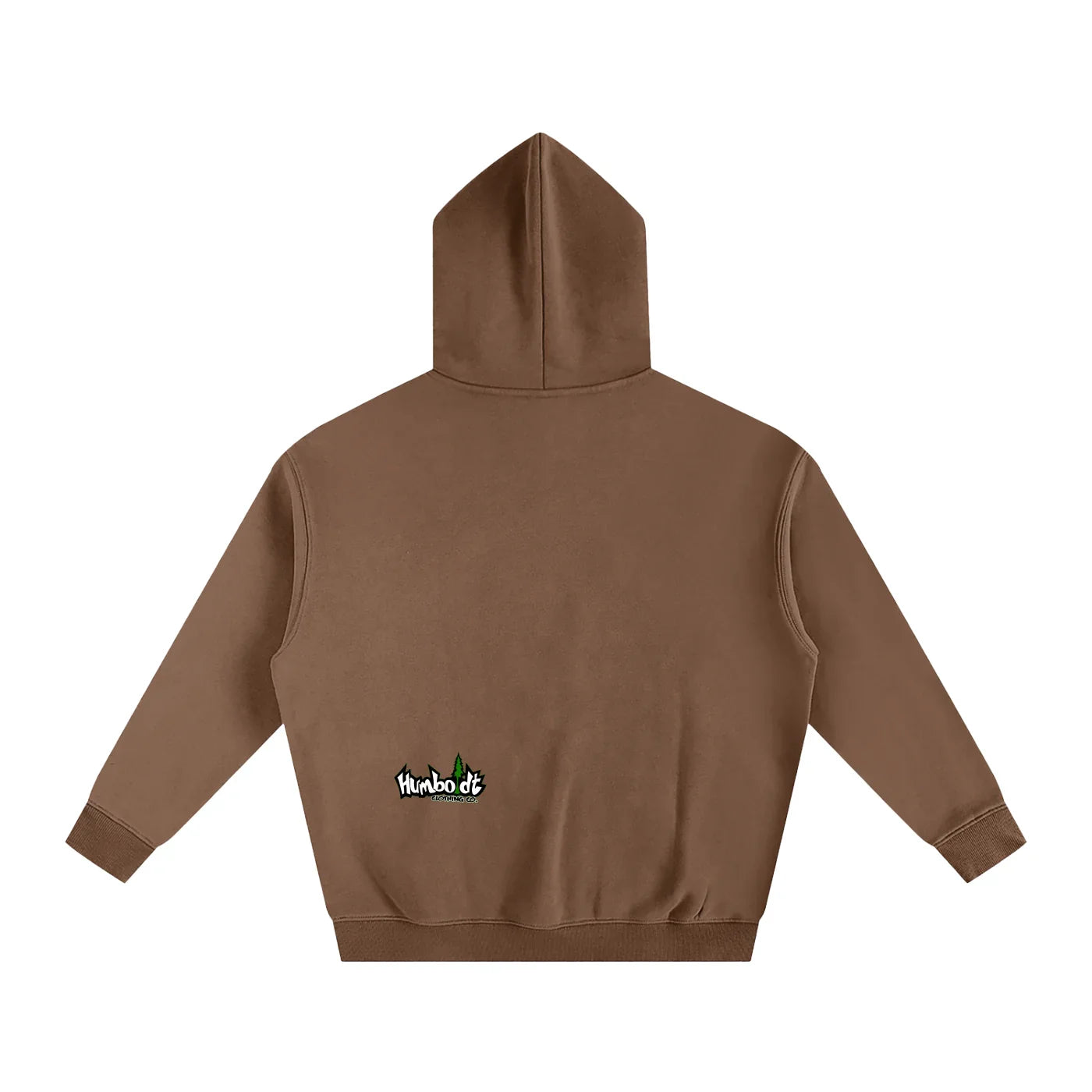 Brown hooded sweatshirt with small Humboldt logo on back, blending outdoor and streetwear style.