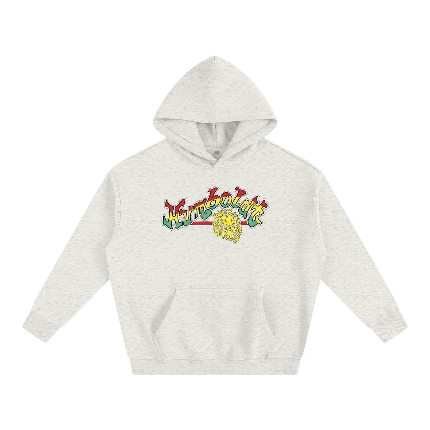 Humboldt hoodie with lion graphic, Rasta colors, streetwear style for Northern California vibes