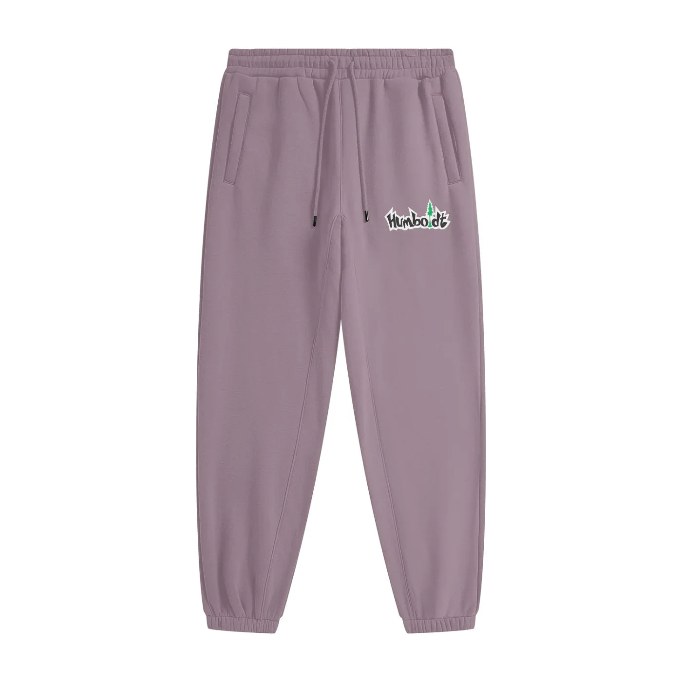 Purple joggers with Humboldt logo, relaxed fit, drawstring waist, side pockets, streetwear style